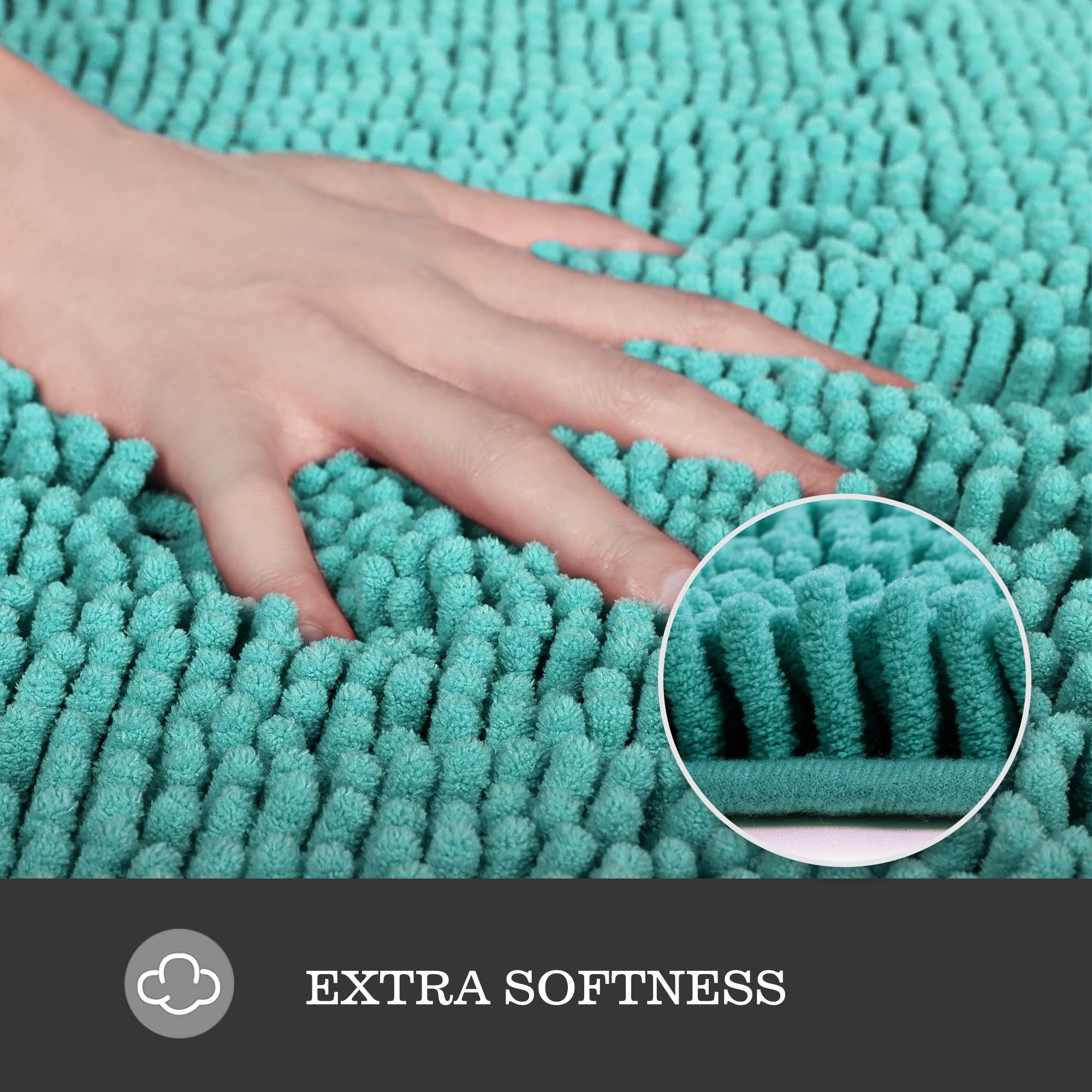 Yeaban Teal Bathroom Rugs Sets 2 Piece - Thick Chenille Bath Mats | Absorbent And Washable Bath Rug Non-Slip, Plush And Soft Rug