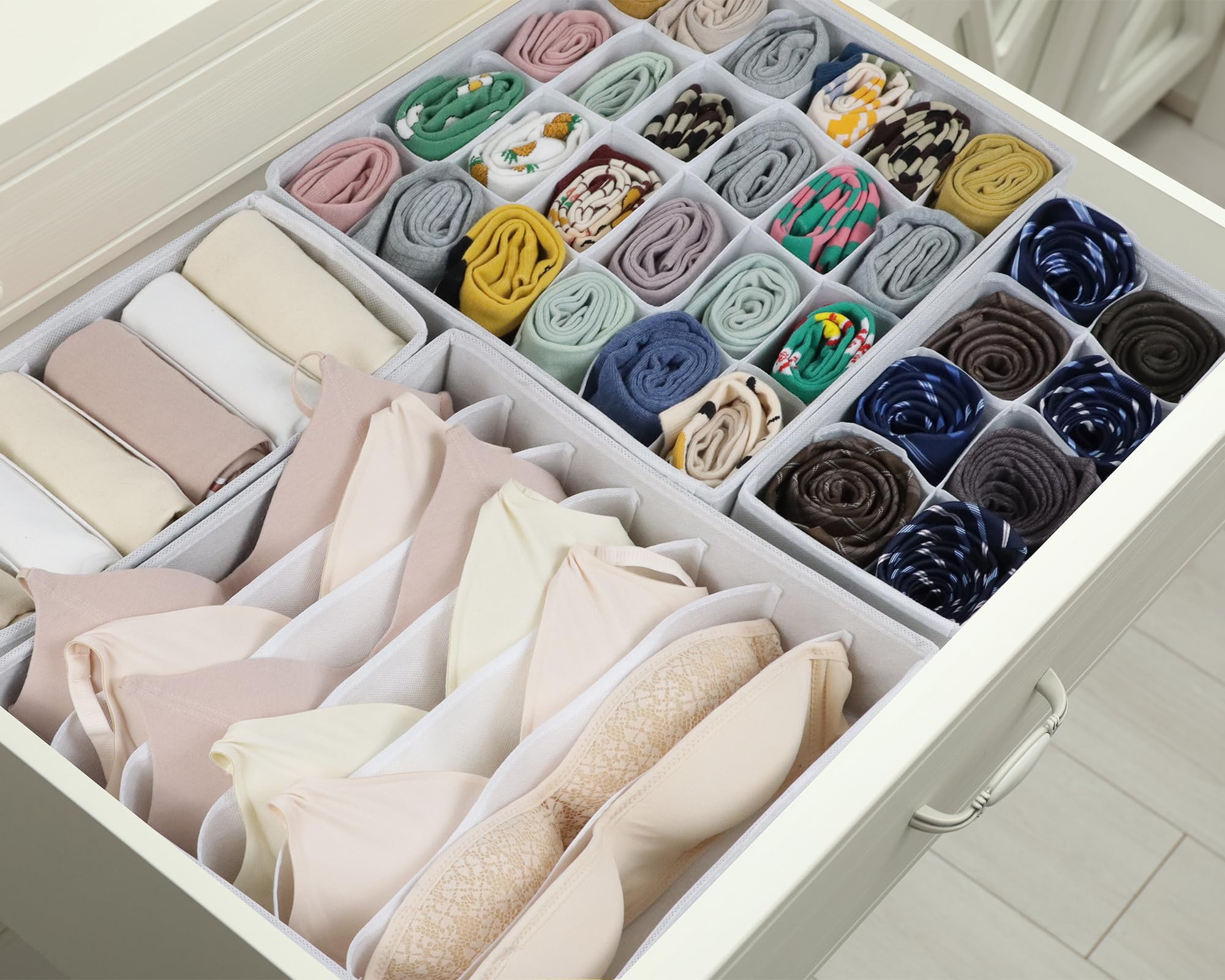 8 Packs Underwear Drawer Organizer Clothes, Foldable Bra Drawer Organizer Bins, 90 Cells Fabric Clothes Organizer Drawer Divider