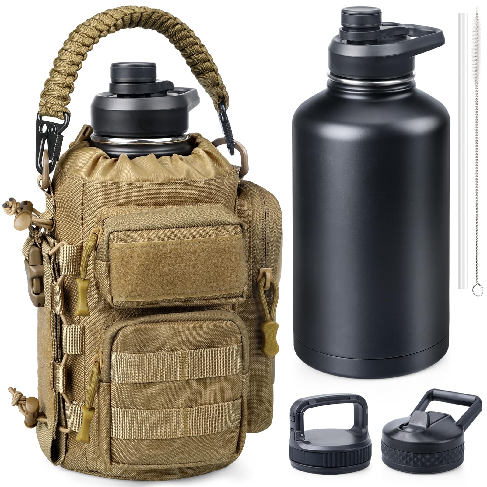 RXW 64oz Insulated Water Bottle Half Gallon Water Jug with Sleeve Tactical