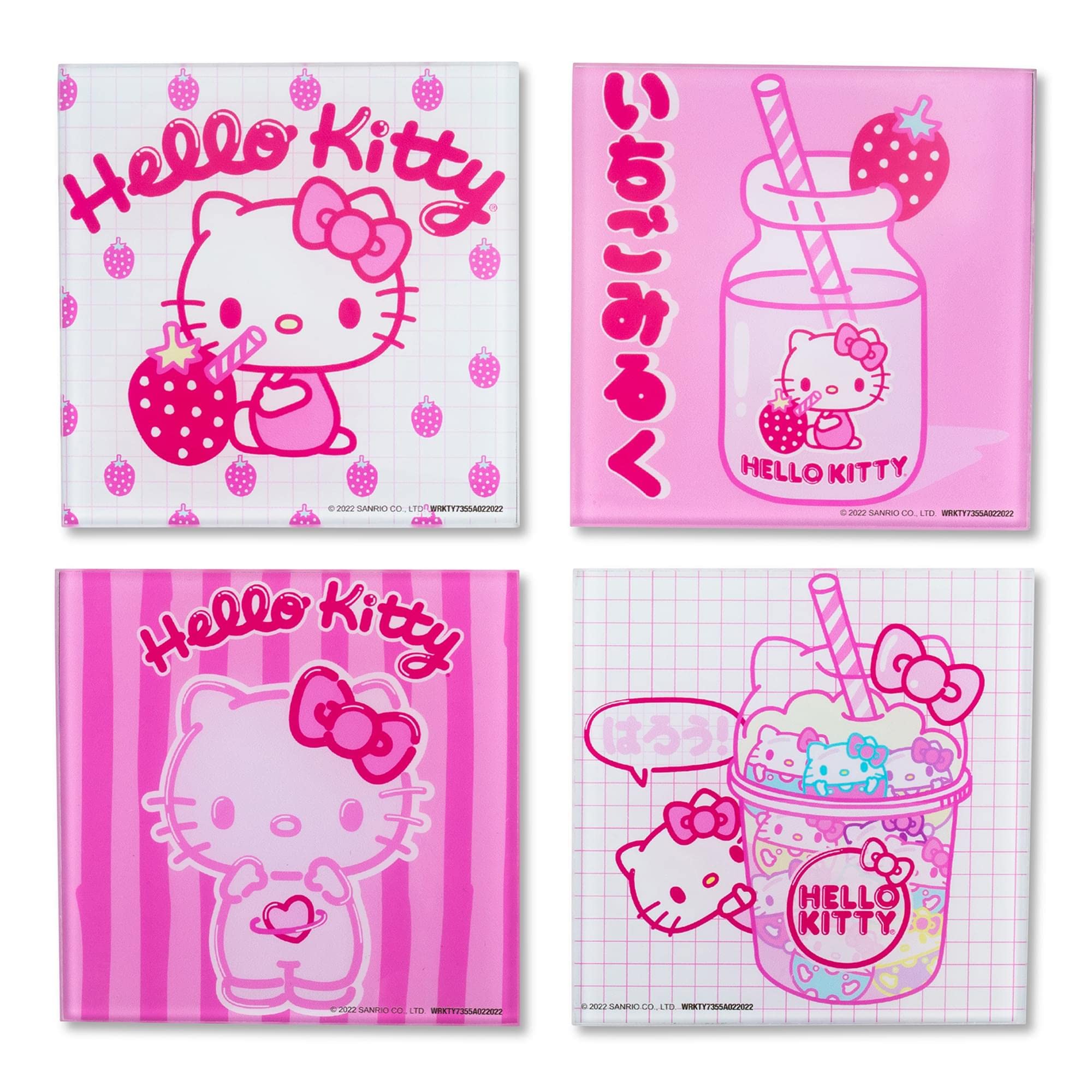 Sanrio Hello Kitty Strawberry Milk glass coasters  Set of 4