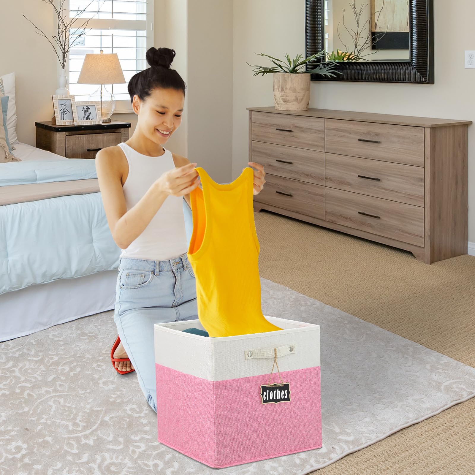 Dyvavna Storage Cubes,11X11X11 Cube Storage Bins,Foldable Fabric Storage Cubes With Labels 4 Pack,Linen Cube Storage Organizer B