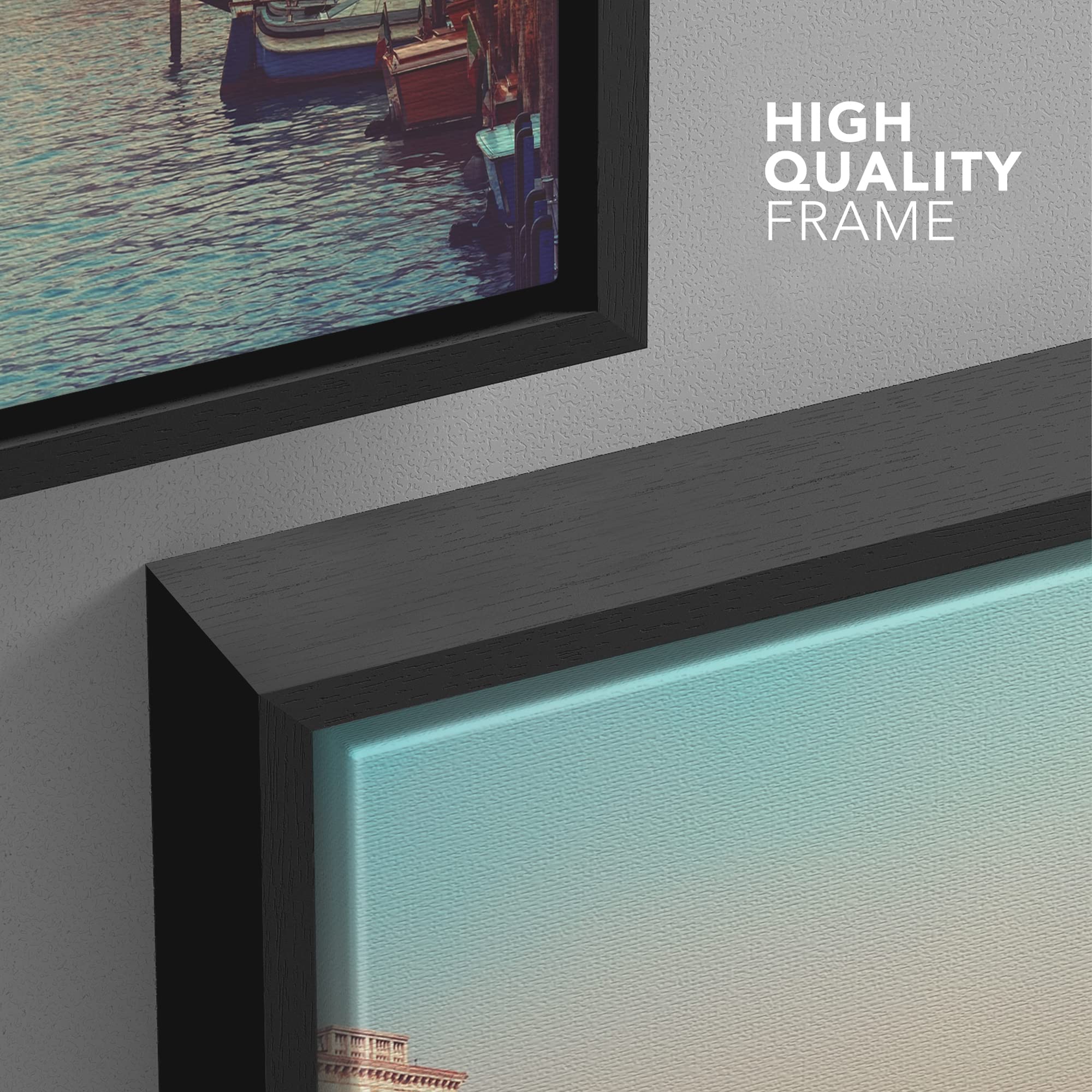 wall26 - Framed Canvas Prints Wall Art - Rialto Bridge and Gondolas in Venice.  Modern Wall Decor/Home Decoration Stretched Gallery Canvas Wrap Giclee Print. Ready to Hang - 16''x24'' Black
