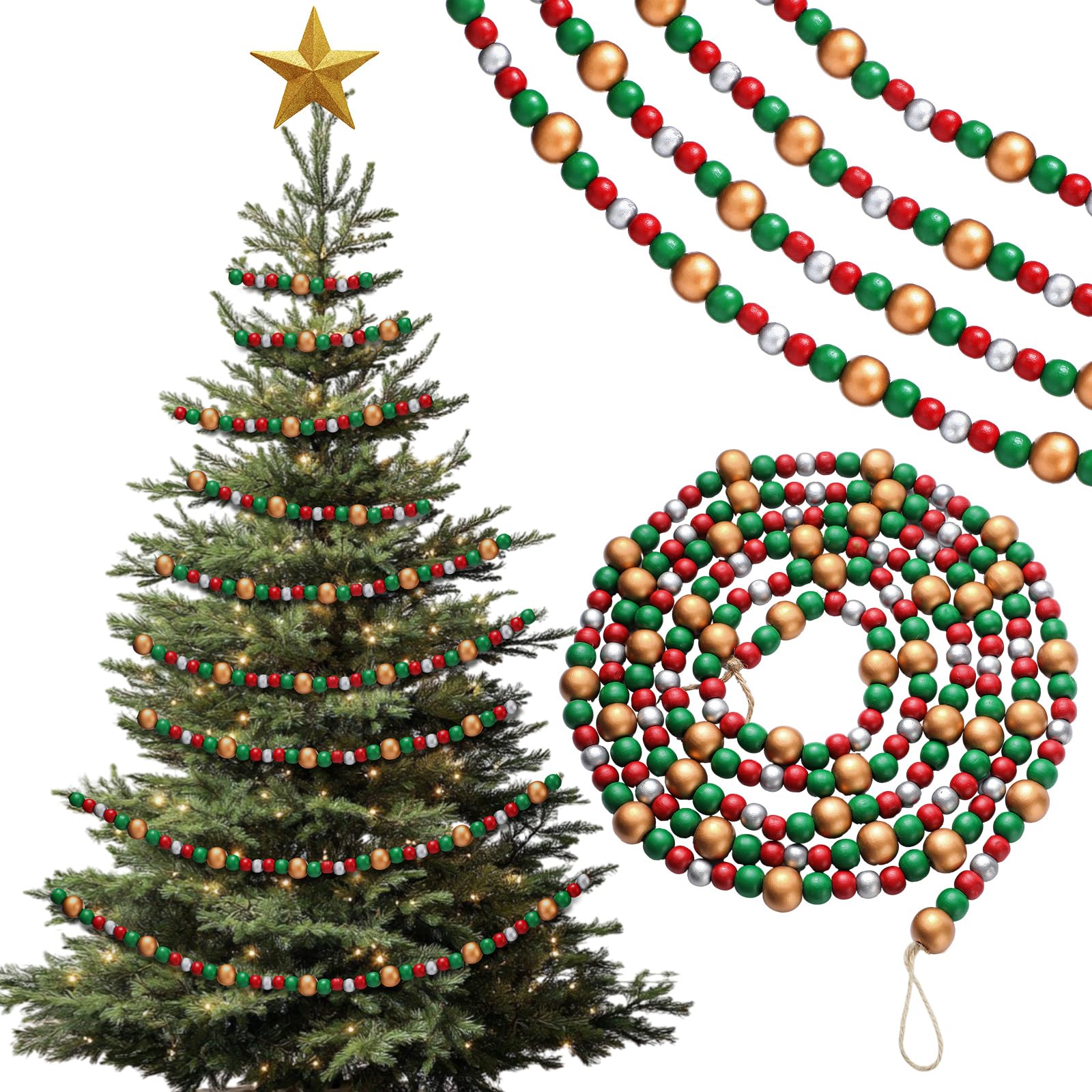 Briwooody 27 ft Long Christmas Wood Bead Garland 3 Pcs 9 ft Wood Christmas Tree Garland Decoration Vintage Beaded Garlands for X