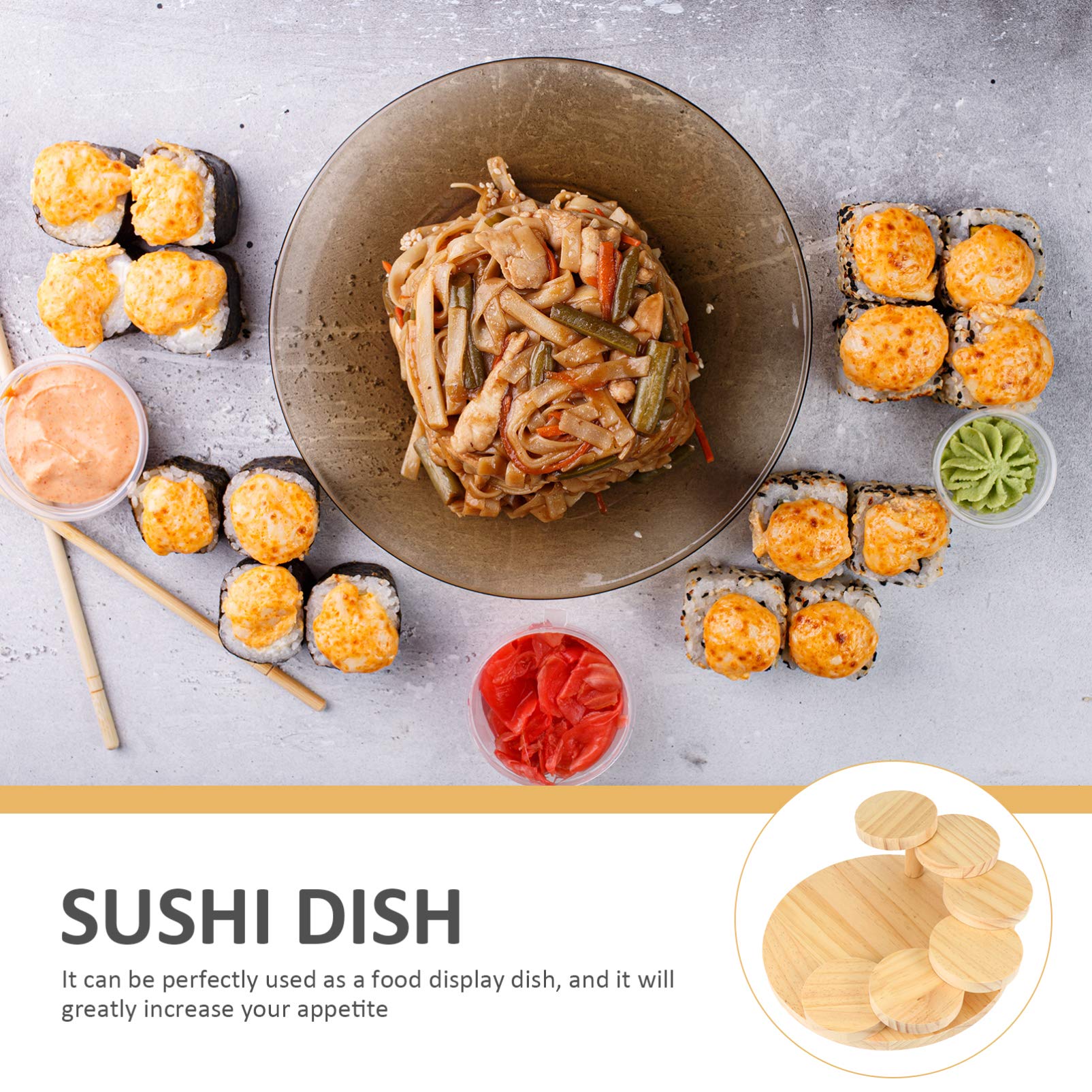 Hemoton Japanese Wood Sushi Serving Tray Creative Rotating Steps Stairs Meat Plate Sushi Plate Dish Sushi Sashimi Serving Plate