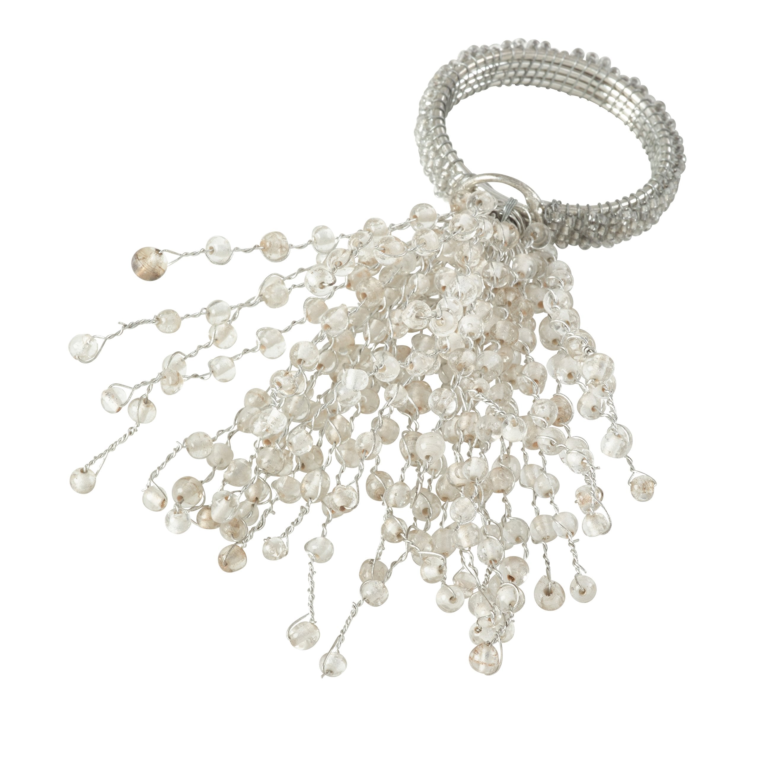 Saro Lifestyle Beaded Burst Design Napkin Ring (Set Of 4), Silver