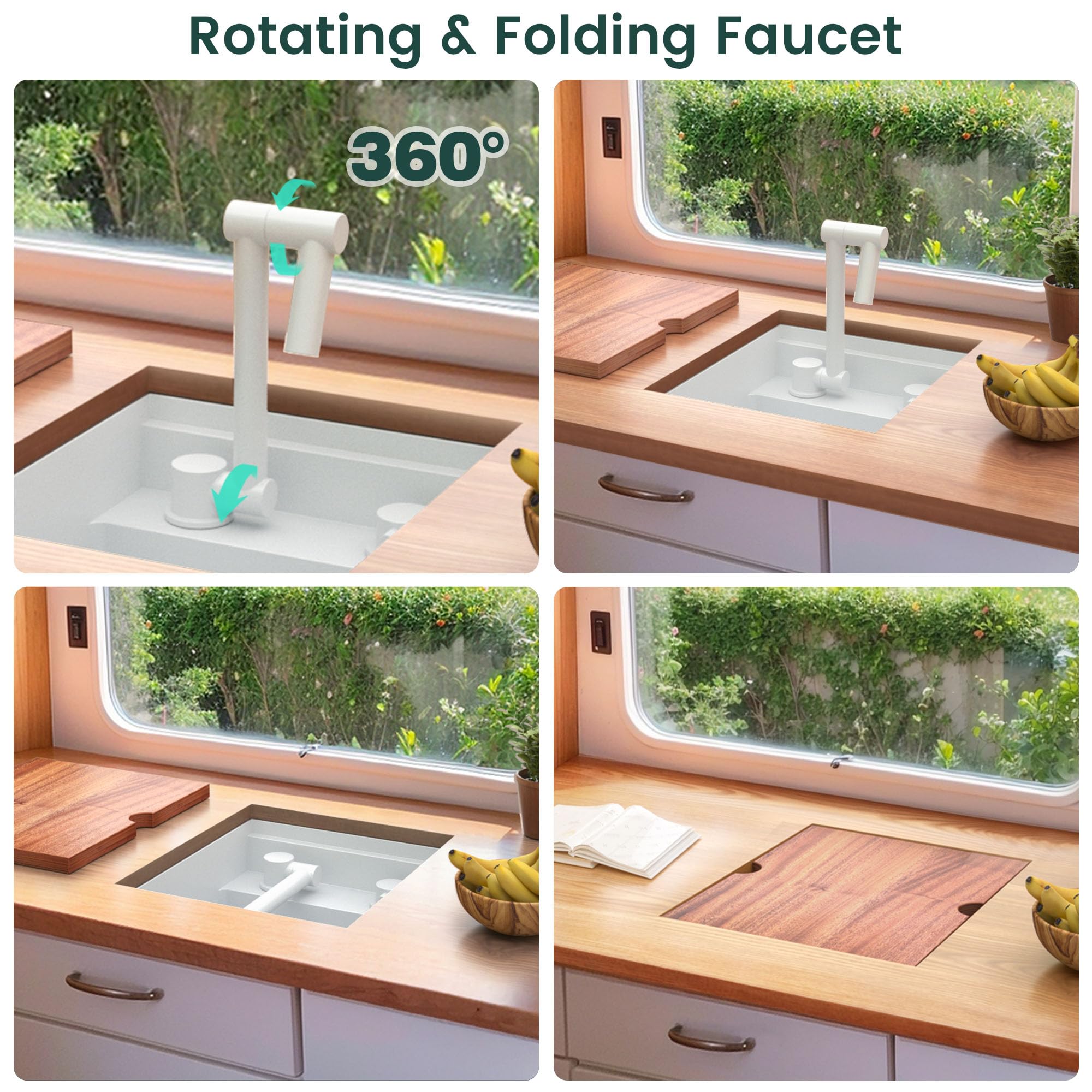 Torva Rv Kitchen Sink, 16 X 21 X 9 Inch Undermount Bar Sink 16 Gauge Stainless Steel Single Bowl Sink With Foldable Faucet Cutti