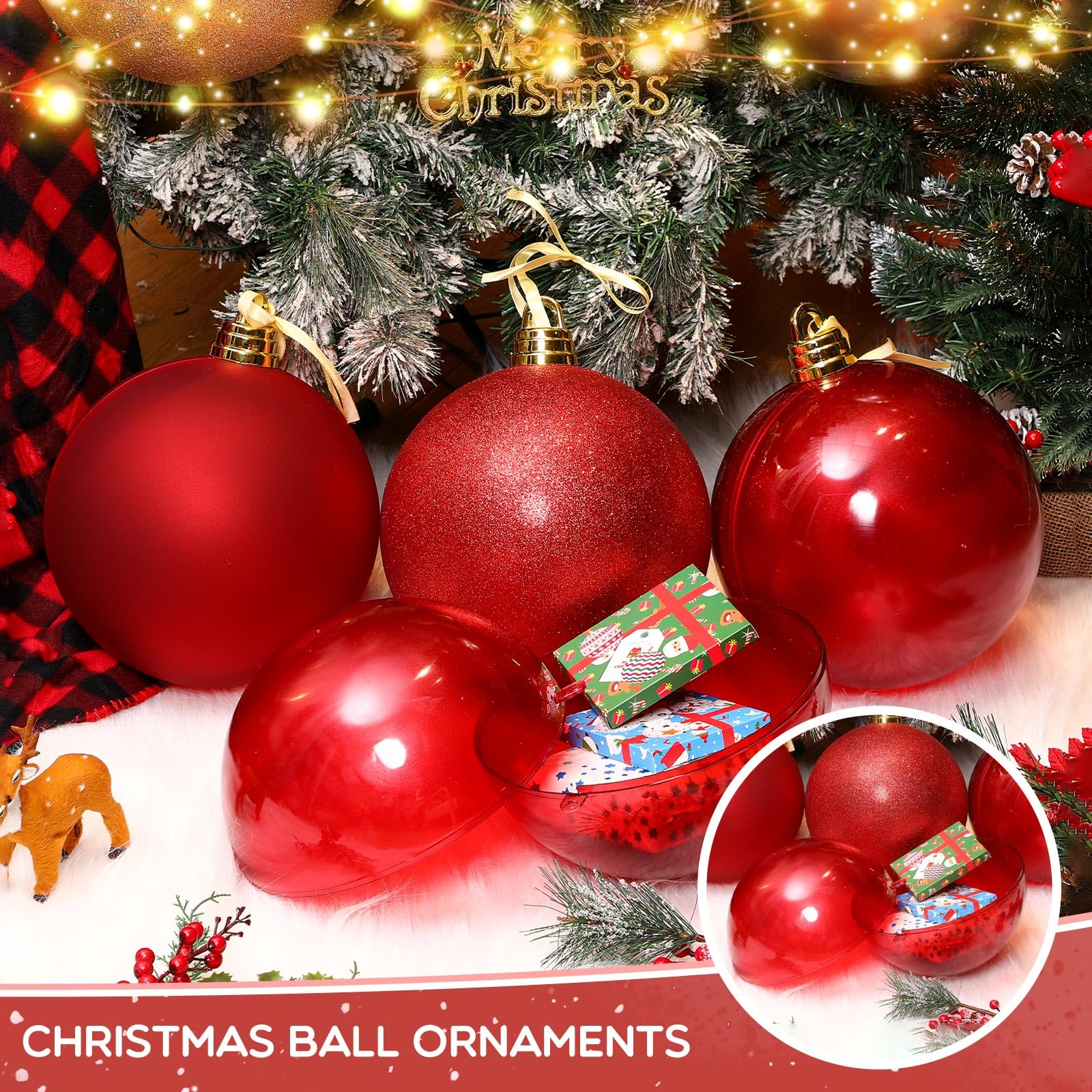Shappy 4 Pcs 10 Inch Large Christmas Ball Ornaments Hanging Tree Ornament Balls Decorations Vintage Commercial Plastic Ball Orna