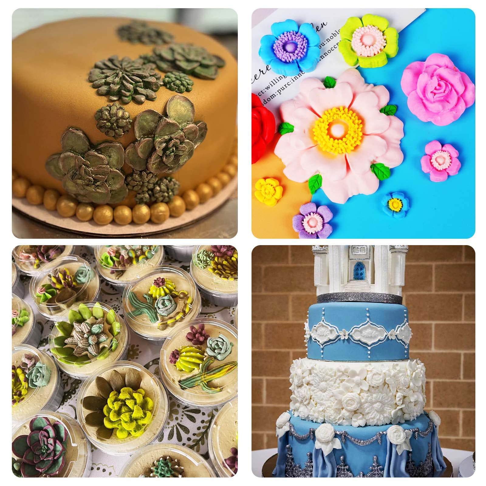 Succulent Flower Silicone Chocolate Molds, 2 Pcs Flowers Cake Decorations Fondant Molds For Cactus Cupcake Toppers, Clay, Resin