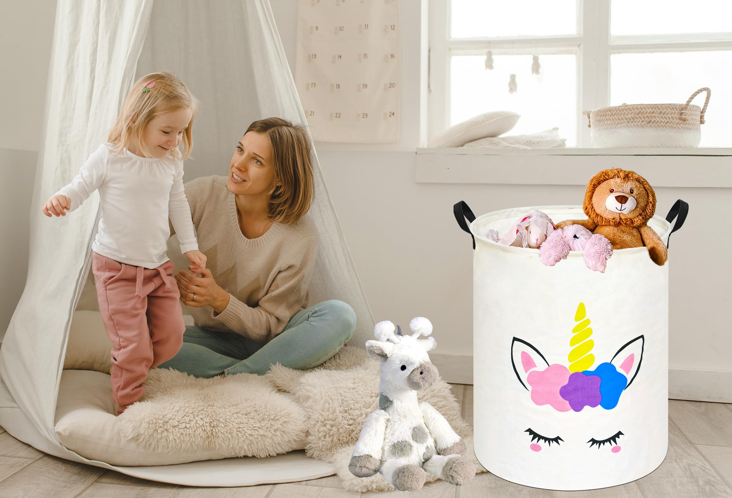 Baby Laundry Basket Girls Waterproof Storage Bins Nursery Hamper Decorative Storage Toy Box Gift Baskets For Home,Office,Home De