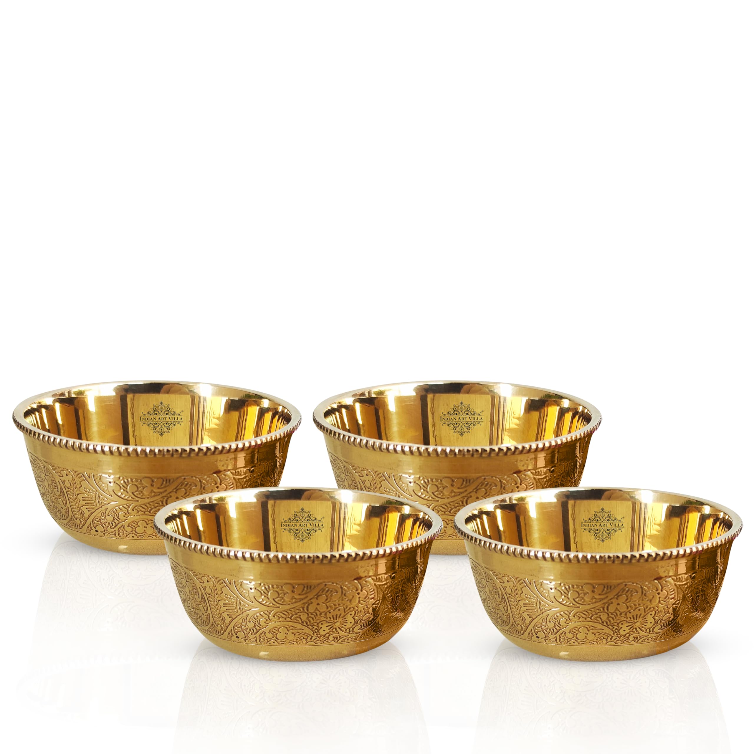 Indian Art Villa Pure Brass Embossed Design Flat Bottom Bowl, Decorative Dinnerware, Tableware And Serveware For Home Hotel Rest