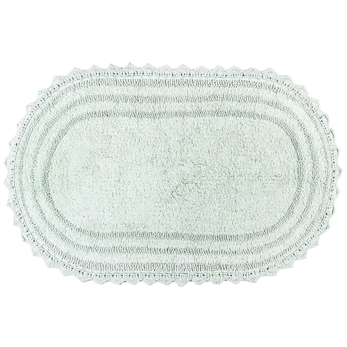Rajrang Bath Rug For Bathroom Kitchen Spa With Crochet Cotton Absorbent Soft Reversible Bath Mat Meadow Mist Oval 34X21 Inches
