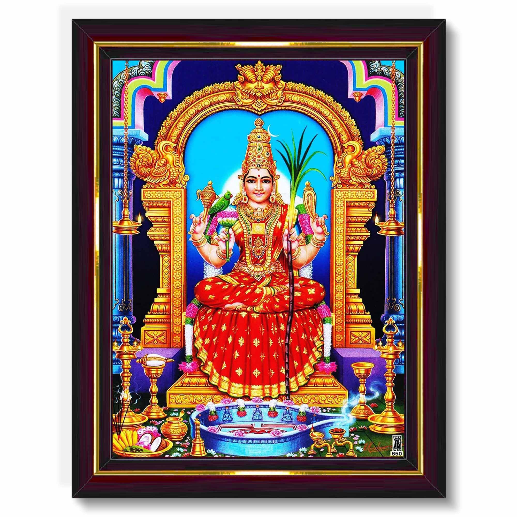 Pavan Photo Laminations Kanchi Kamakshi Kamachi Amman Kanji Kamatchi Wall Painting Framed Home Decor (Wood,Matte,Brown,Small Siz