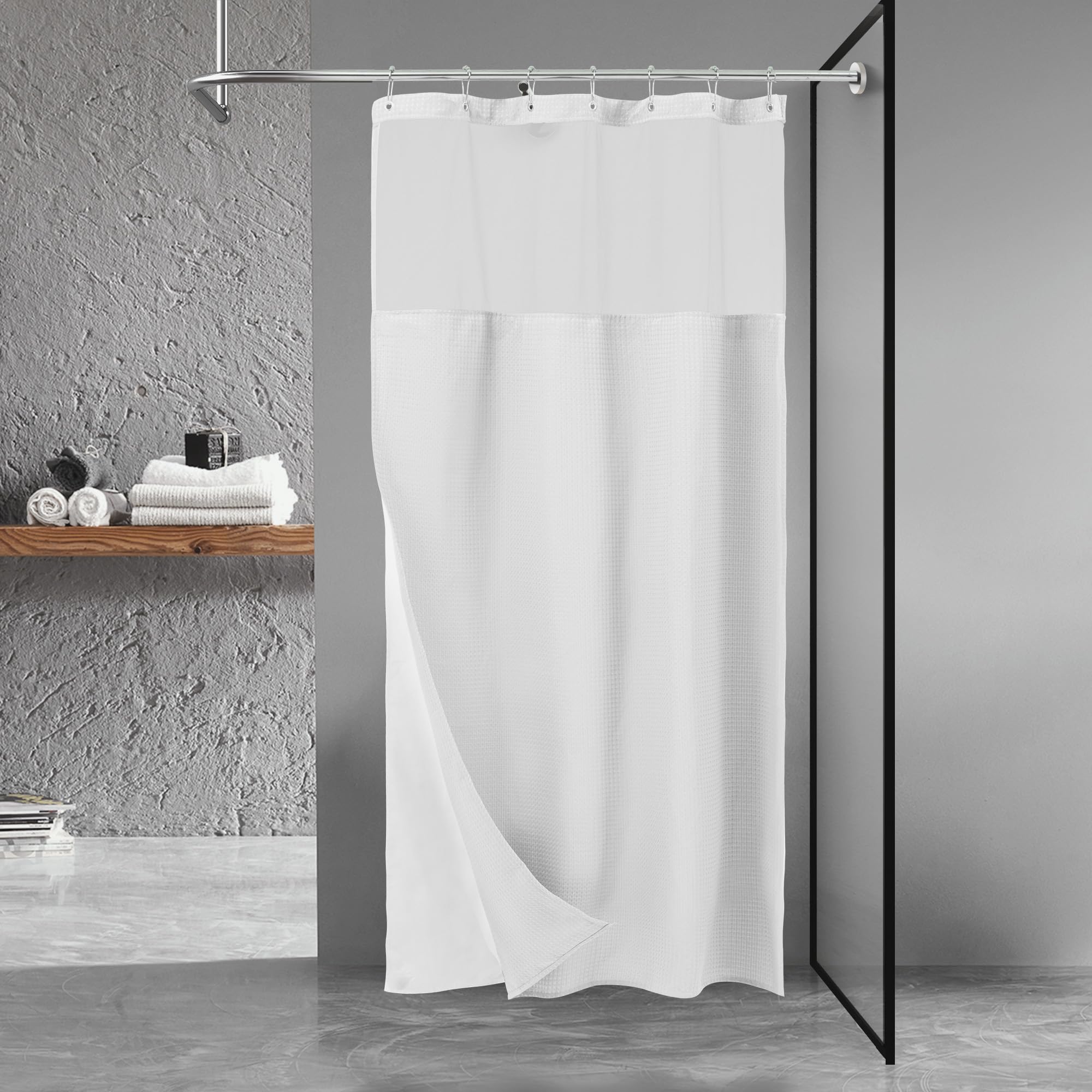 N&Y Home Stall Waffle Weave Shower Curtain With Snap-In Fabric Liner & Hooks Set - 36'' X 72'' Small Shower Stall Size, Hotel St