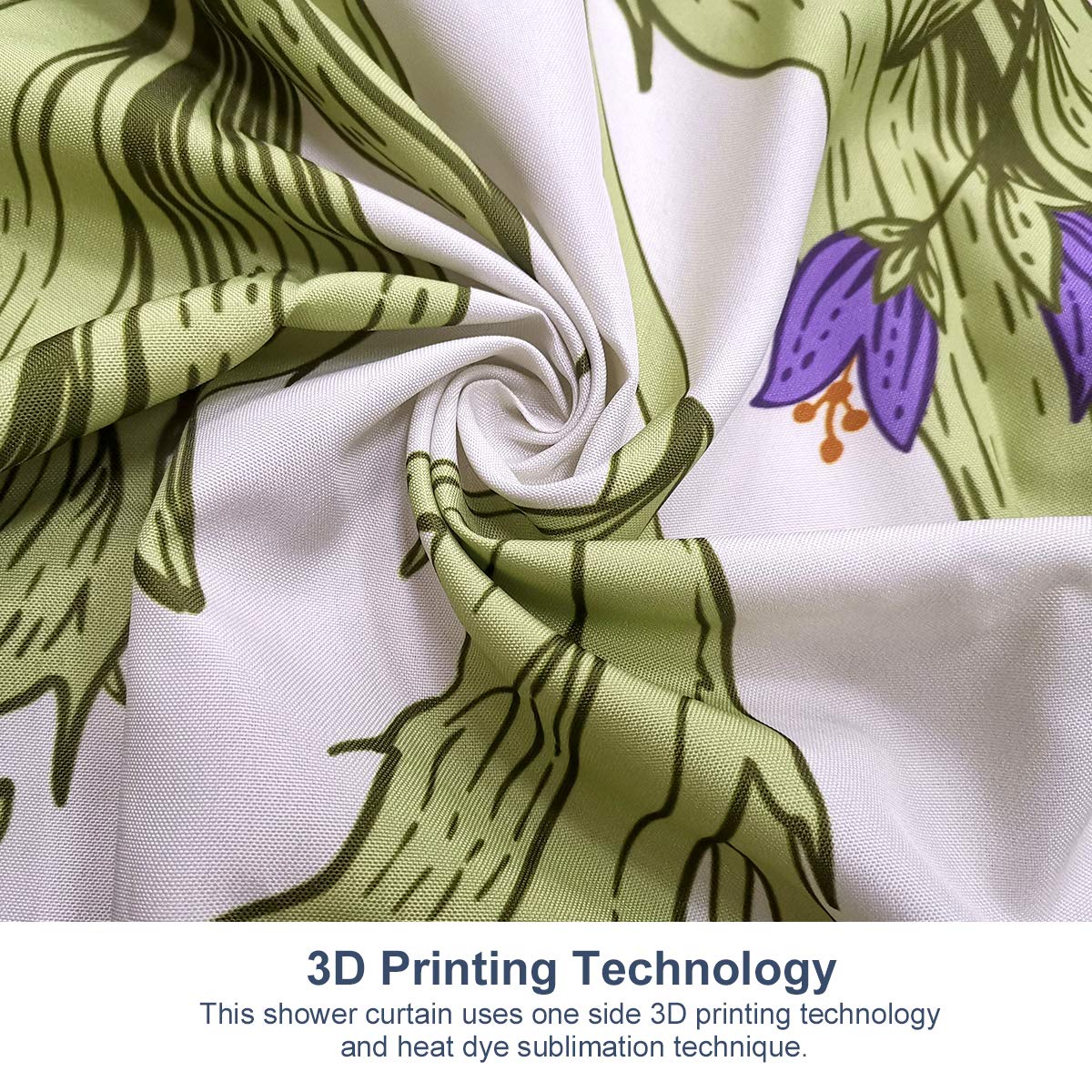 Riyidecor Thicken Heavy Duty Fabric Floral Shower Curtain for Bathroom Decor 72Wx72H Inch Wildflower Green Leaves Botanical Decorative Bath Set Plants Bathroom Accessories Waterproof 12 Pack Hooks