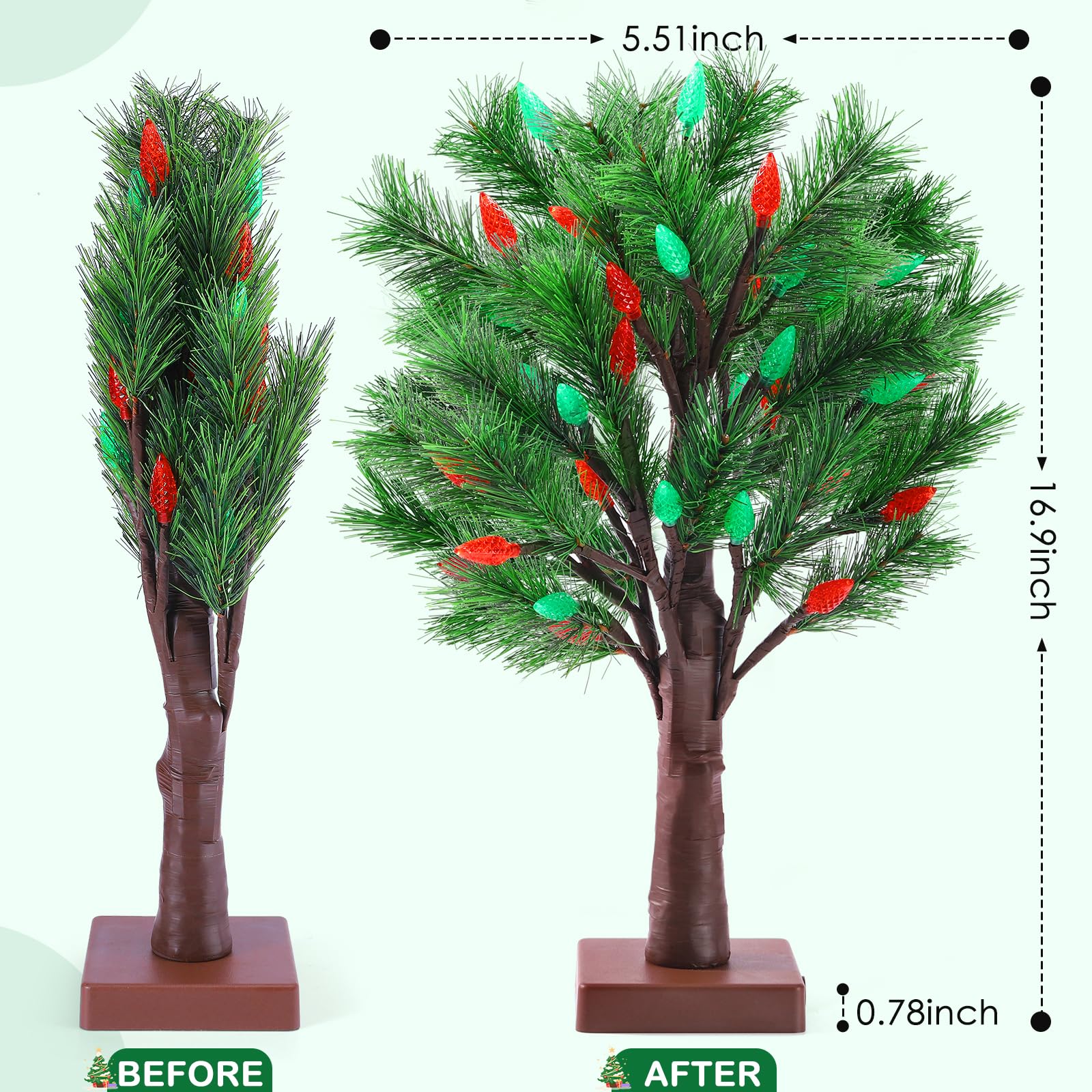 2 Pack Christmas Decorations Indoor Artificial Lighted Christmas Tree with C6 Strawberry,Total 48 LED Battery/USB Operated Pine