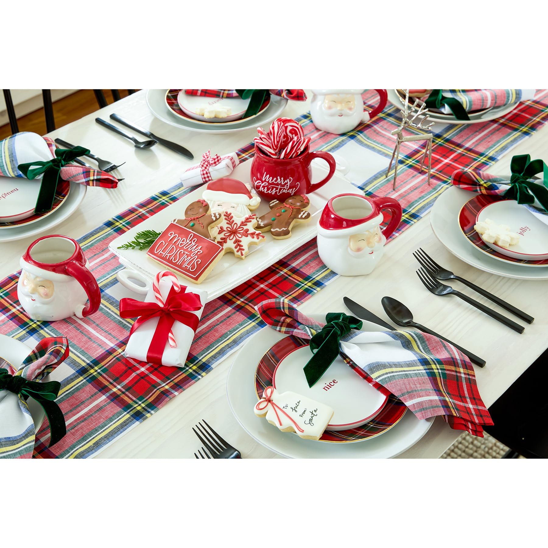 Solino Home Linen White Dinner Napkins Set Of 4-100% Pure Linen Stewart Plaid Napkins 20 X 20 Inch - Handcrafted And Machine Was