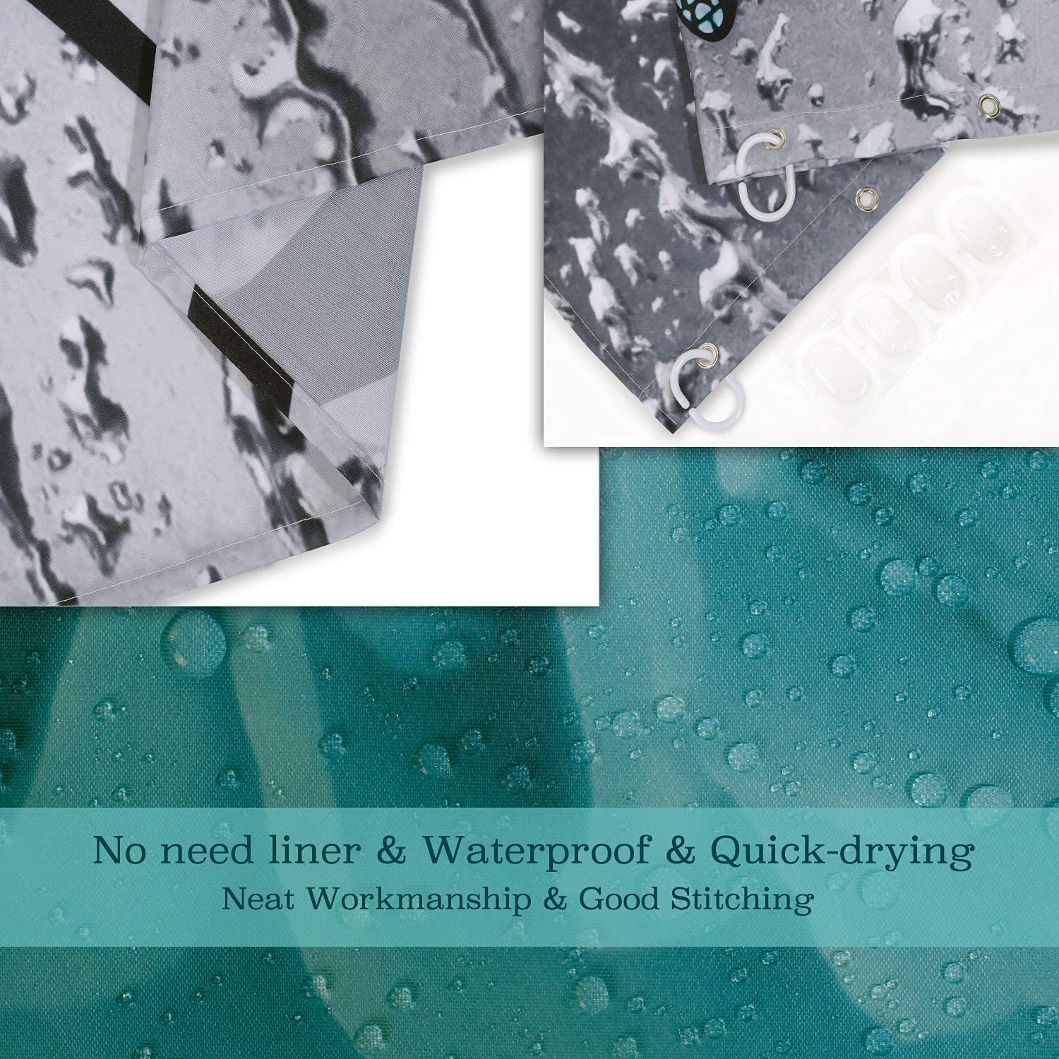 Livilan Teal Shower Curtain, Turquoise Shower Curtain, Gray Shower Curtain Rose Fall Raindrop Dark Blue Floral On Grey Shower Cu