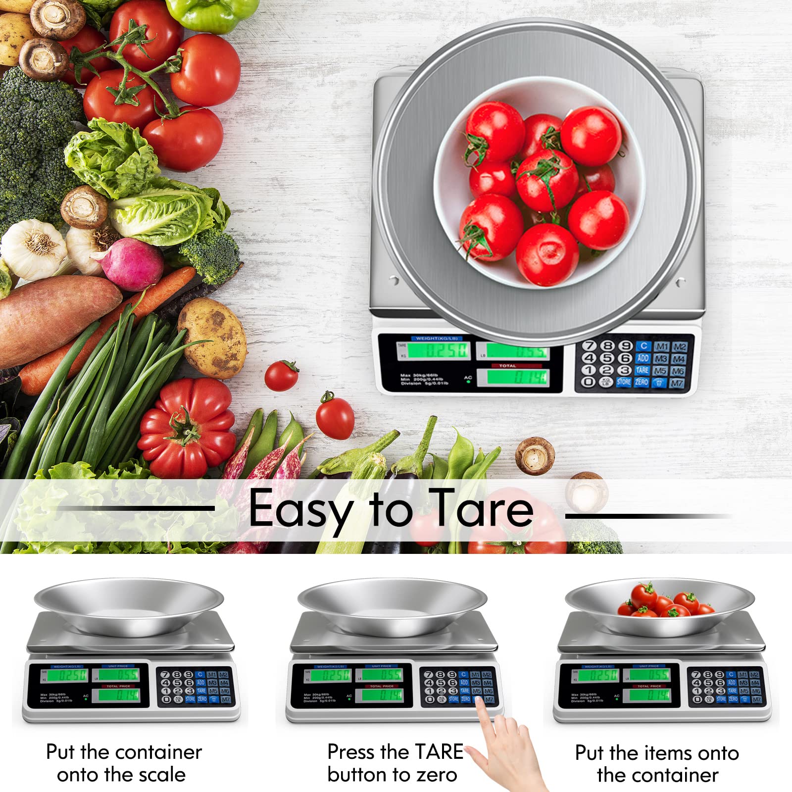 Safstar Electronic Price Computing Scale Lcd Digital Commercial Food Meat Weighting Scale 66 Ib Capacity