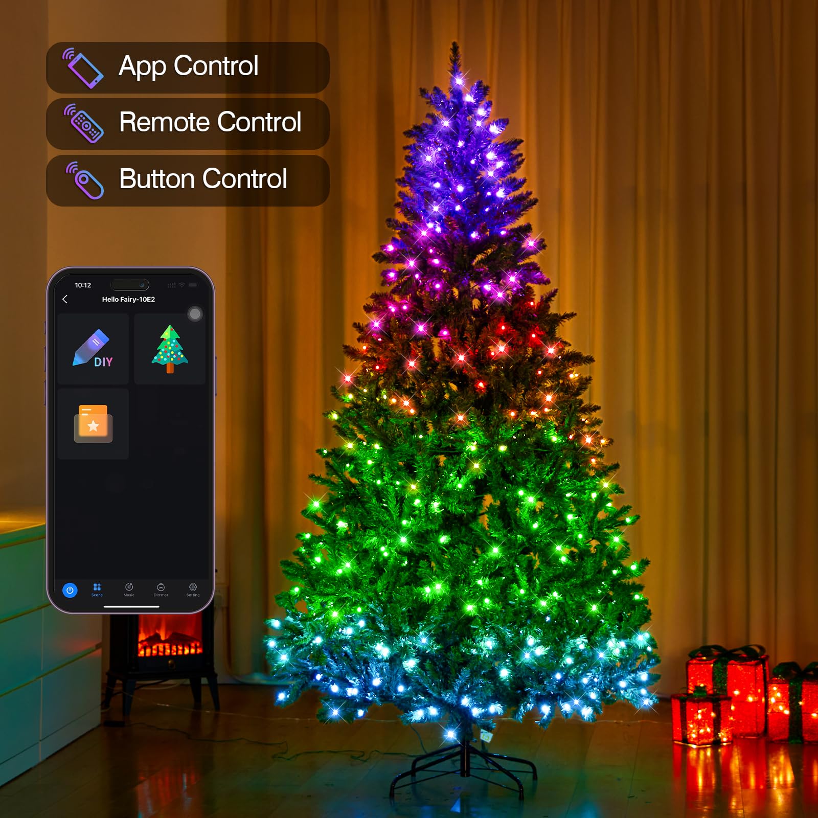 HOLILLUMA 7.5FT Pre-lit Christmas Tree, RGB Color Changing Smart Artificial Christmas Tree with Lights, 1477 PVC Branch Tips, Ap