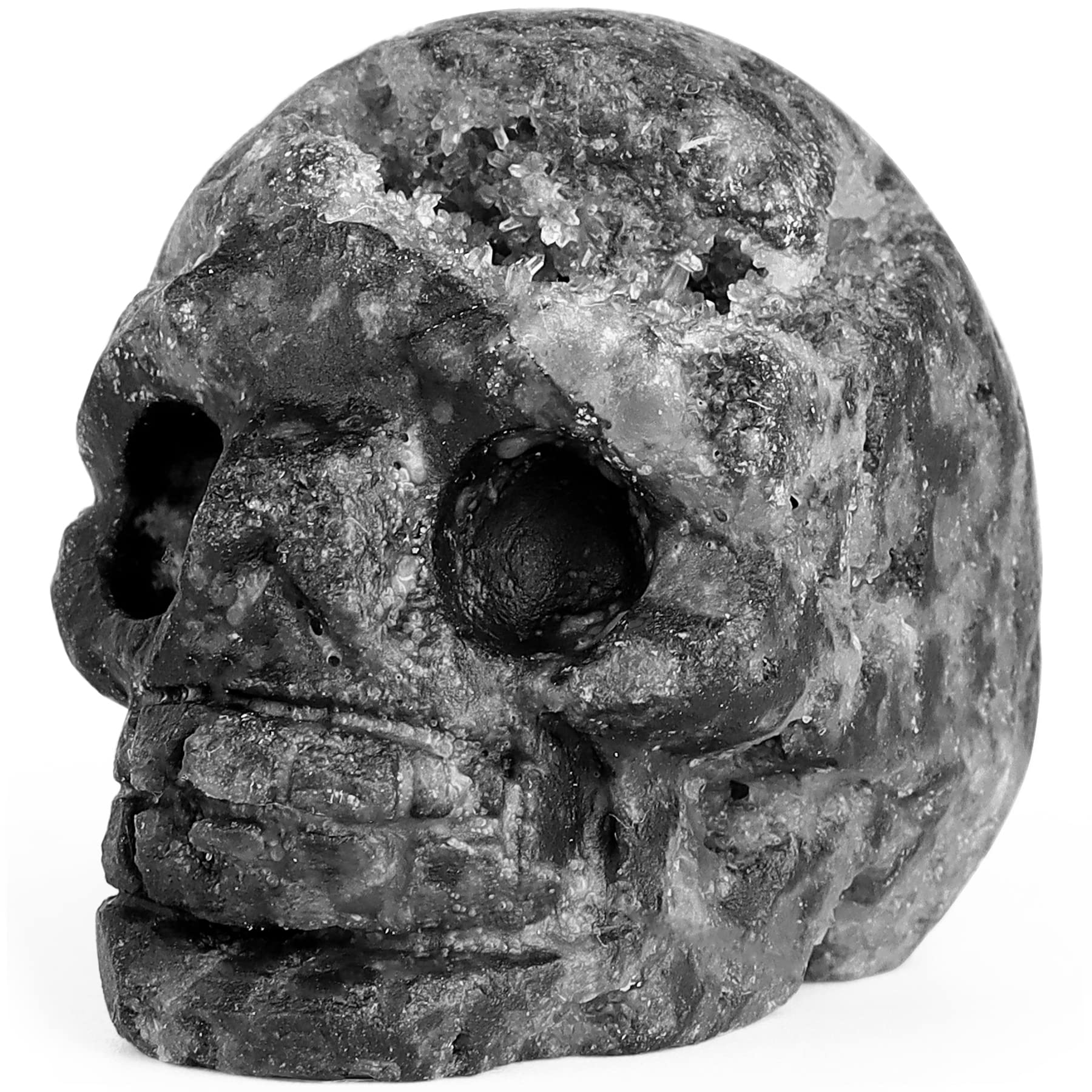 Artistone 2.0 Black Geodes Crystal Skull Head Statue Gemstone Human Head Skeleton Figurines Collectible Sculpture for Home Hallo