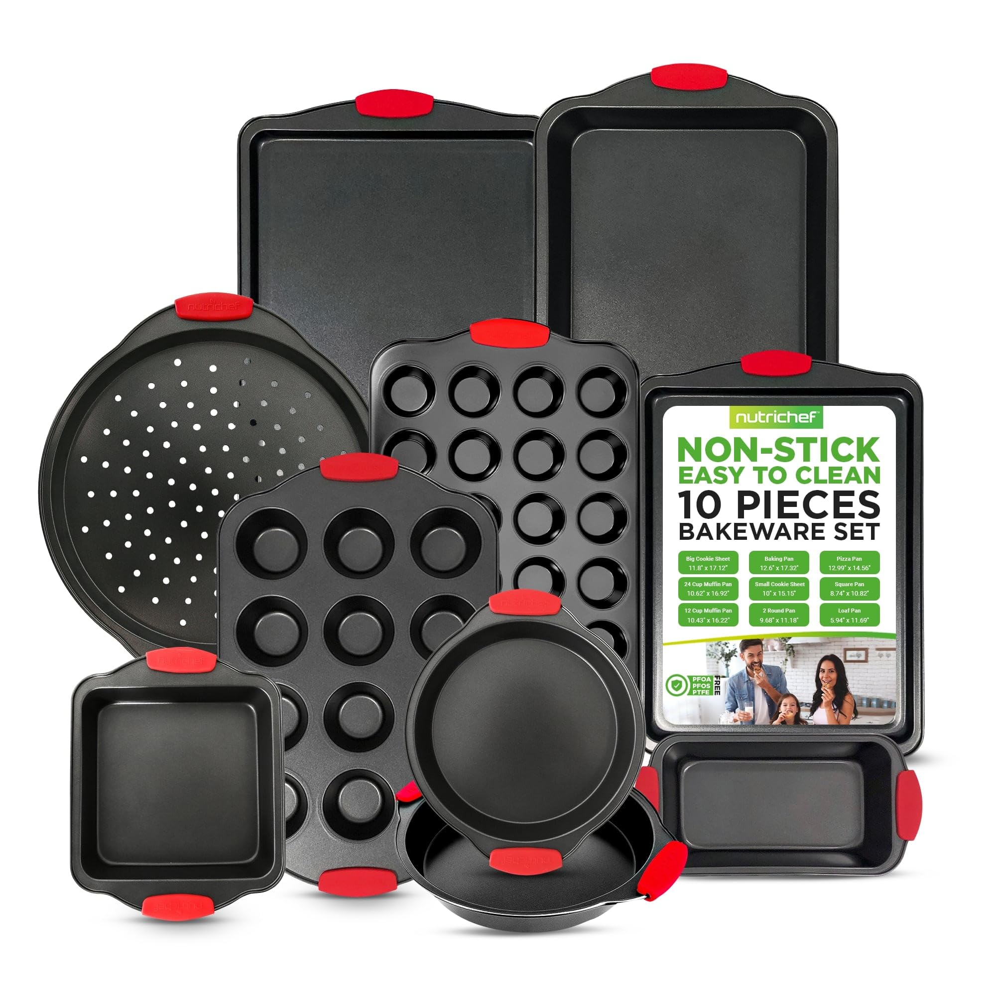 Nutrichef 10-Piece Nonstick Kitchen Oven Baking Pans - Premium & Stylish Non-Stick Carbon Steel - Commercial Grade Restaurant Qu