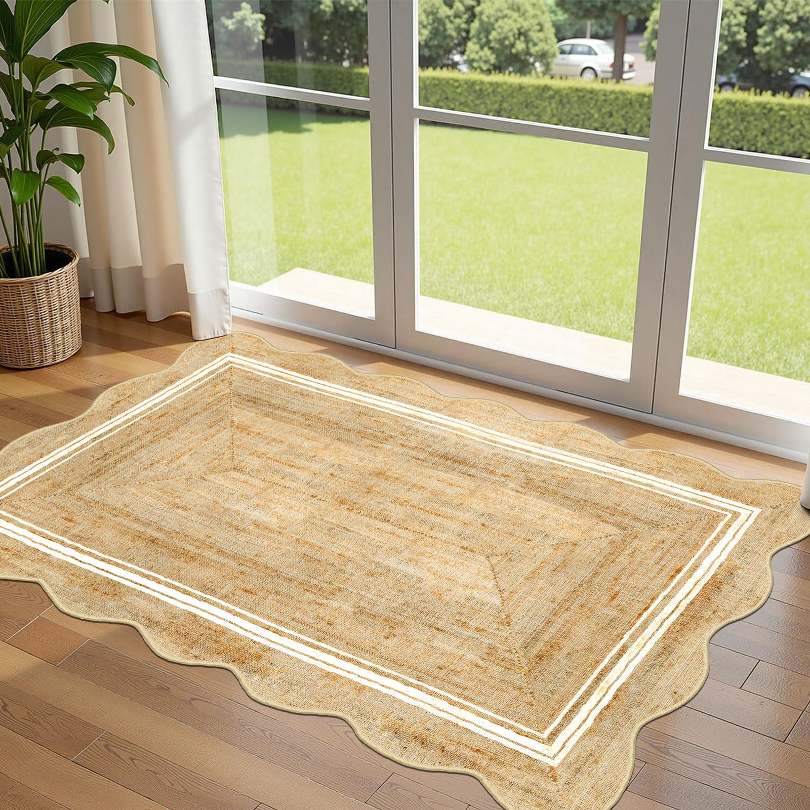 Othilic 3x5 Entryway Rug - Small Washable Door Mat Outside Entrance Non-Slip Indoor Outdoor Mats for Front Door Jute-Look Neutra