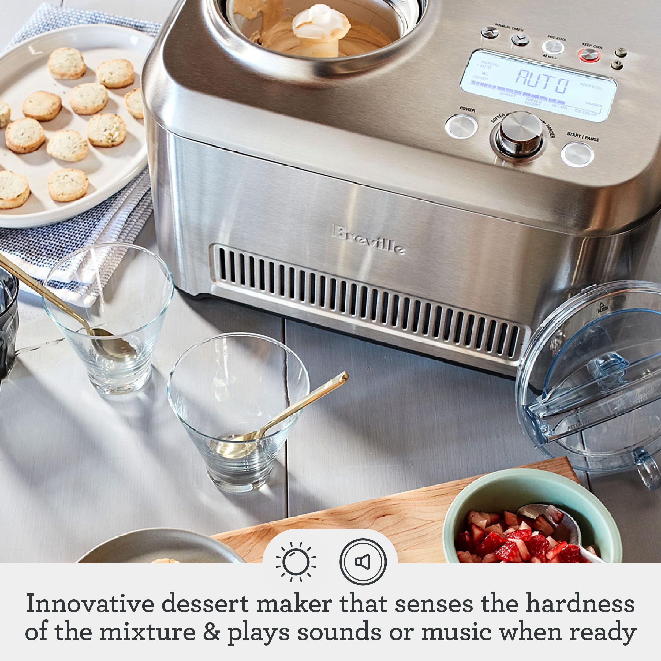 Breville Smart Scoop Ice Cream Maker BCI600XL, 1.5 Qt, Brushed Stainless Steel, Silver