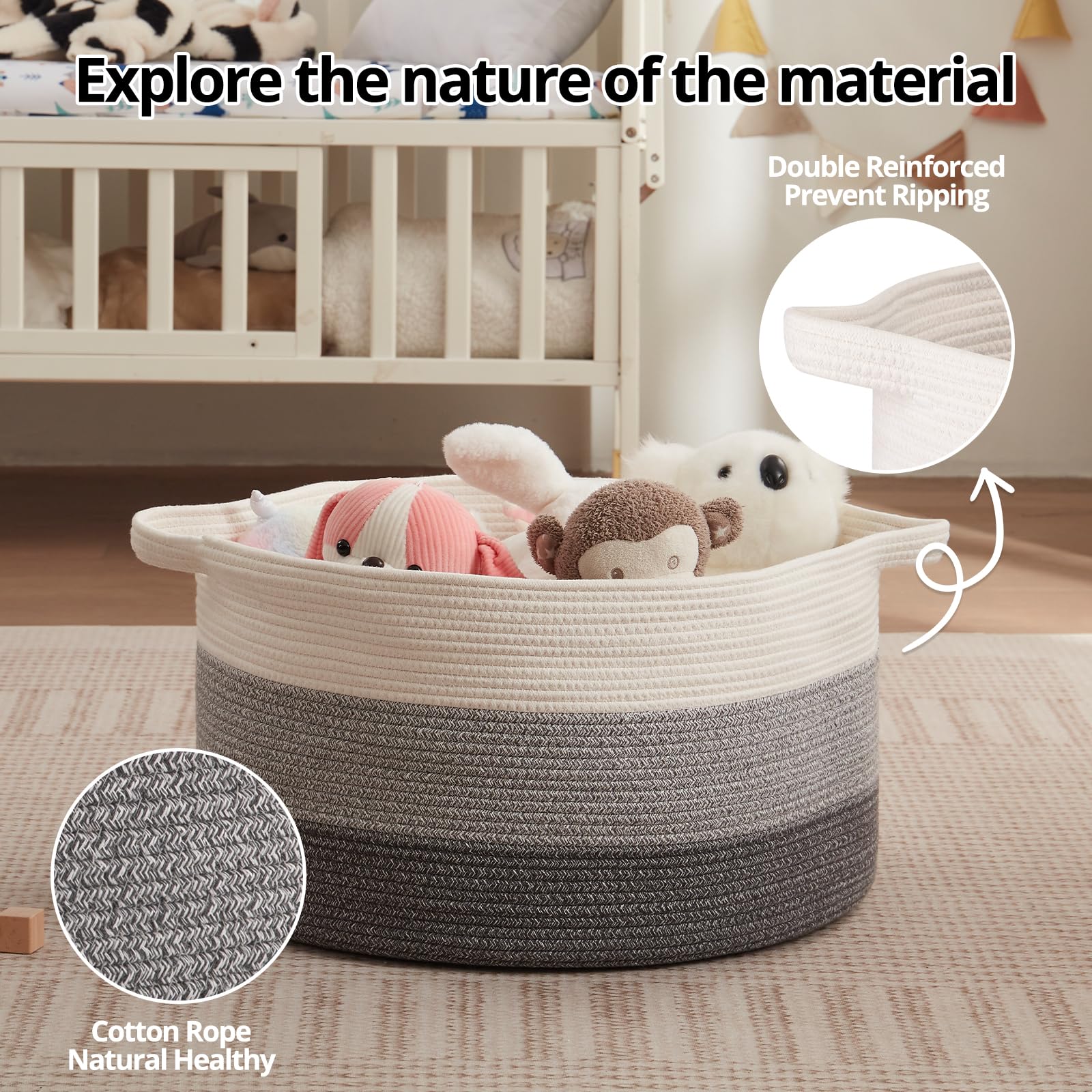 Oiahomy Extra Large Storage Basket, 23'' X 13'' Woven Blanket Basket For Living Room, Round Woven Basket For Clothes, Laundry Ba