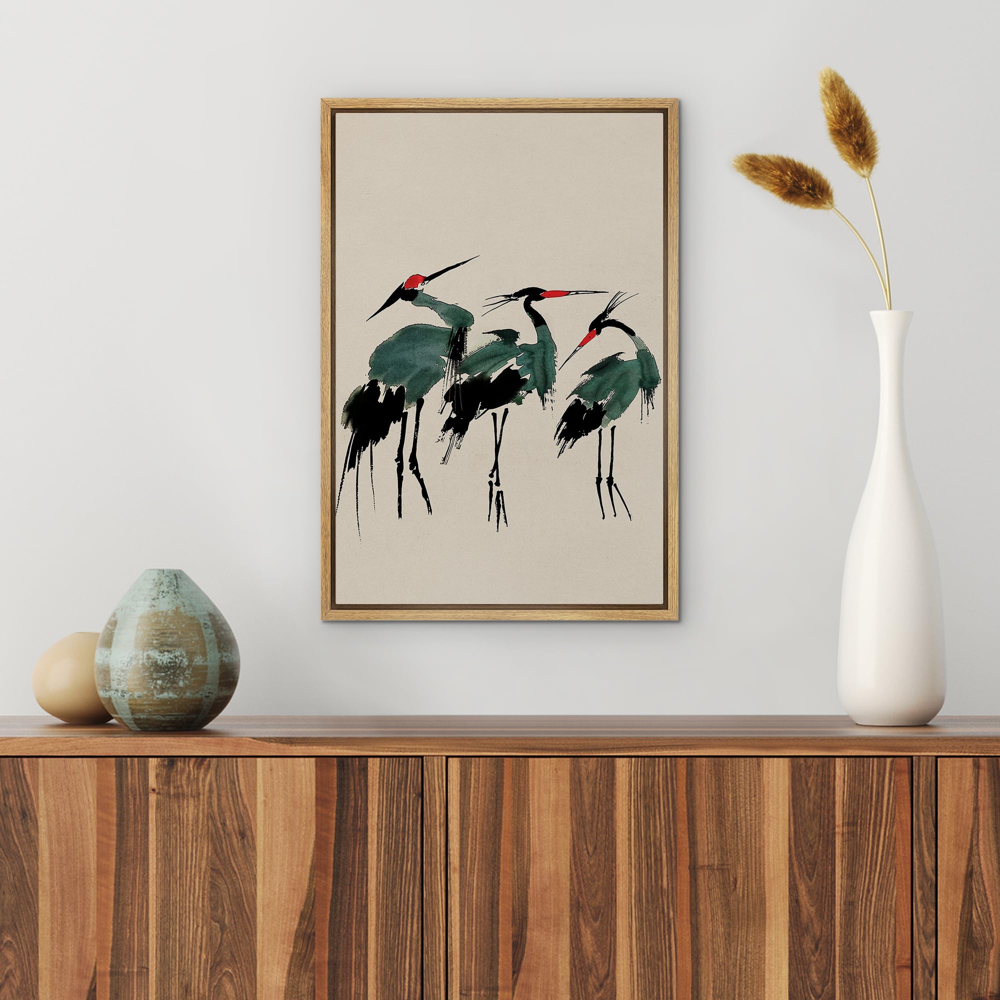 Wall26 Framed Canvas Print Wall Art Japanese Red-Crowned Cranes Minimalist Illustrations Modern Art Botanical Floral Farmhouse/C
