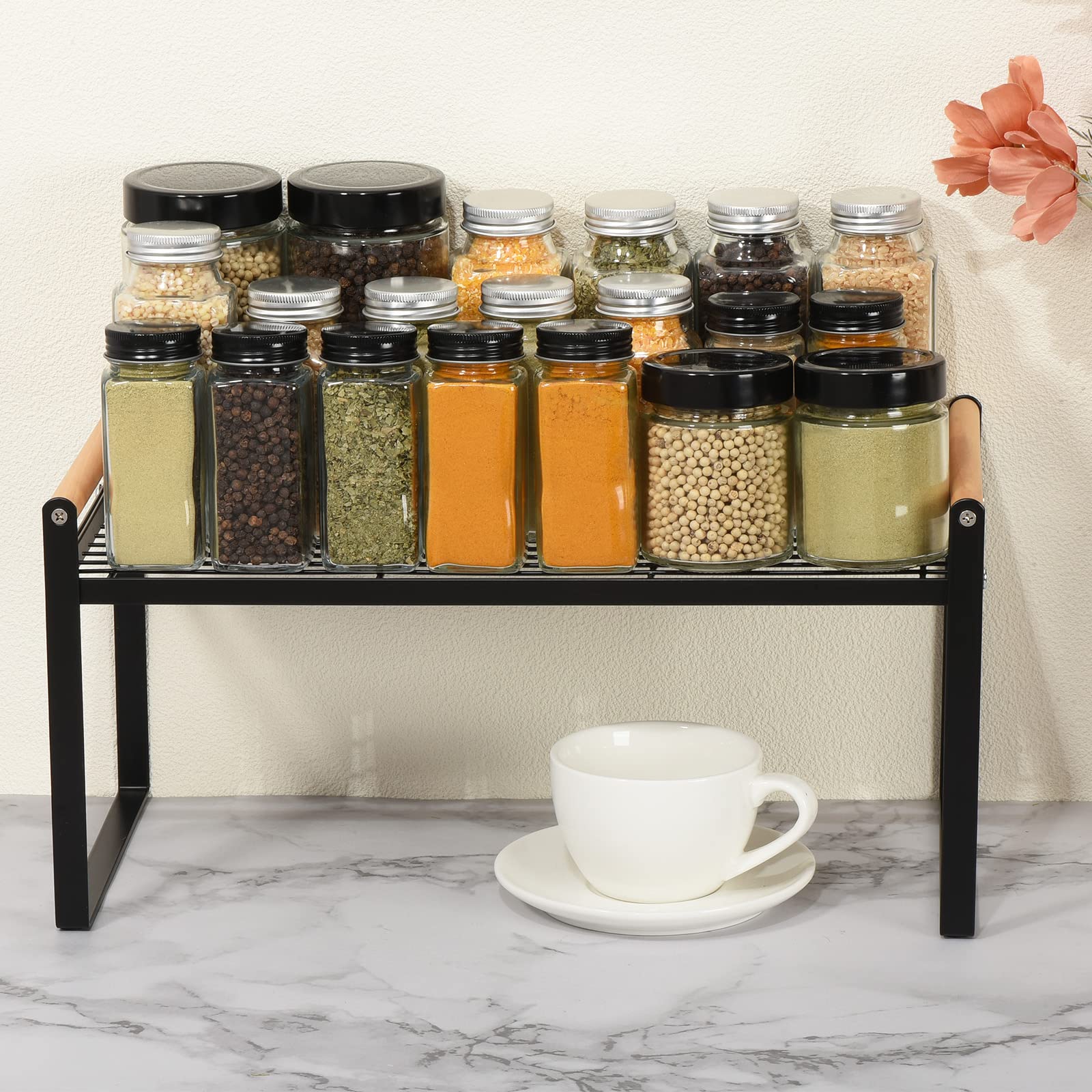 Patikil Kitchen Cabinet Shelf Organizer, Wood Counter Shelf Stackable Storage Shelf For Cupboard, Pantry, Corner, Under Sink - B