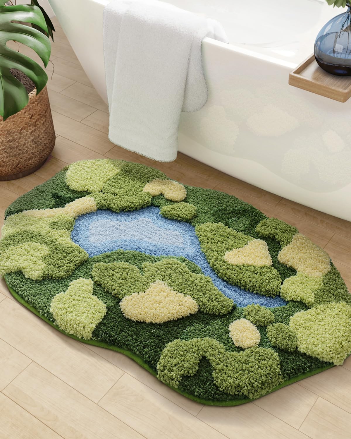 Dexi Moss Bath Mat, Ultra Thick Soft Green Bathroom Rug, Water Absorbent Non Slip Microfiber Rugs For Shower Floor, Sink, Bedroo