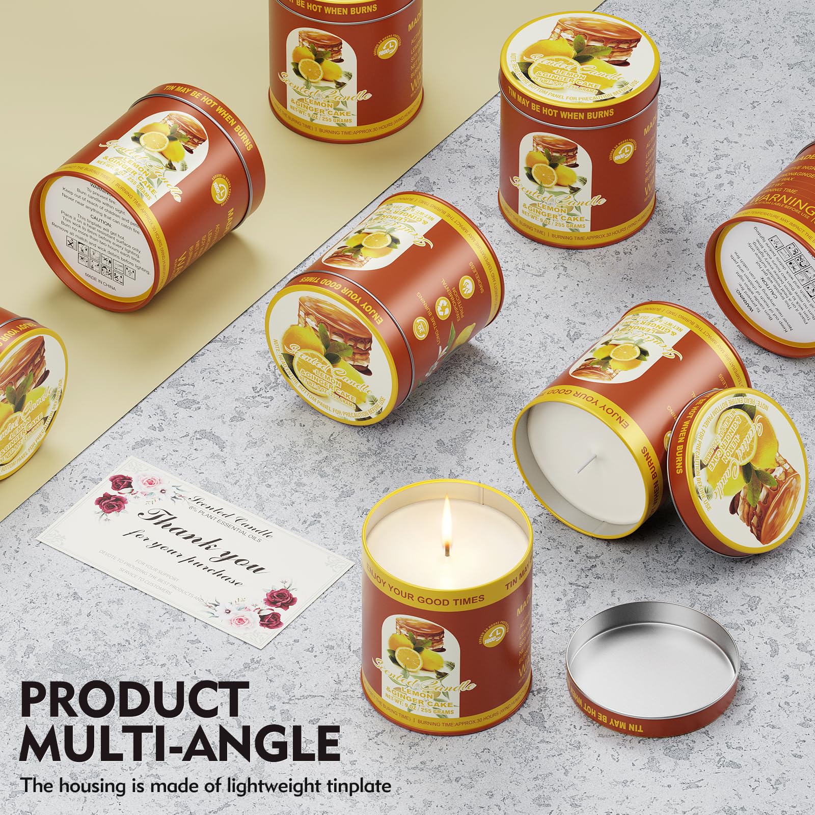 2 Pack Scented Candles (90 Total Burn Hours) - Soy Wax Candles 9 oz Each in Tin - Long Lasting Aromatherapy Candle Gift Set (Lem