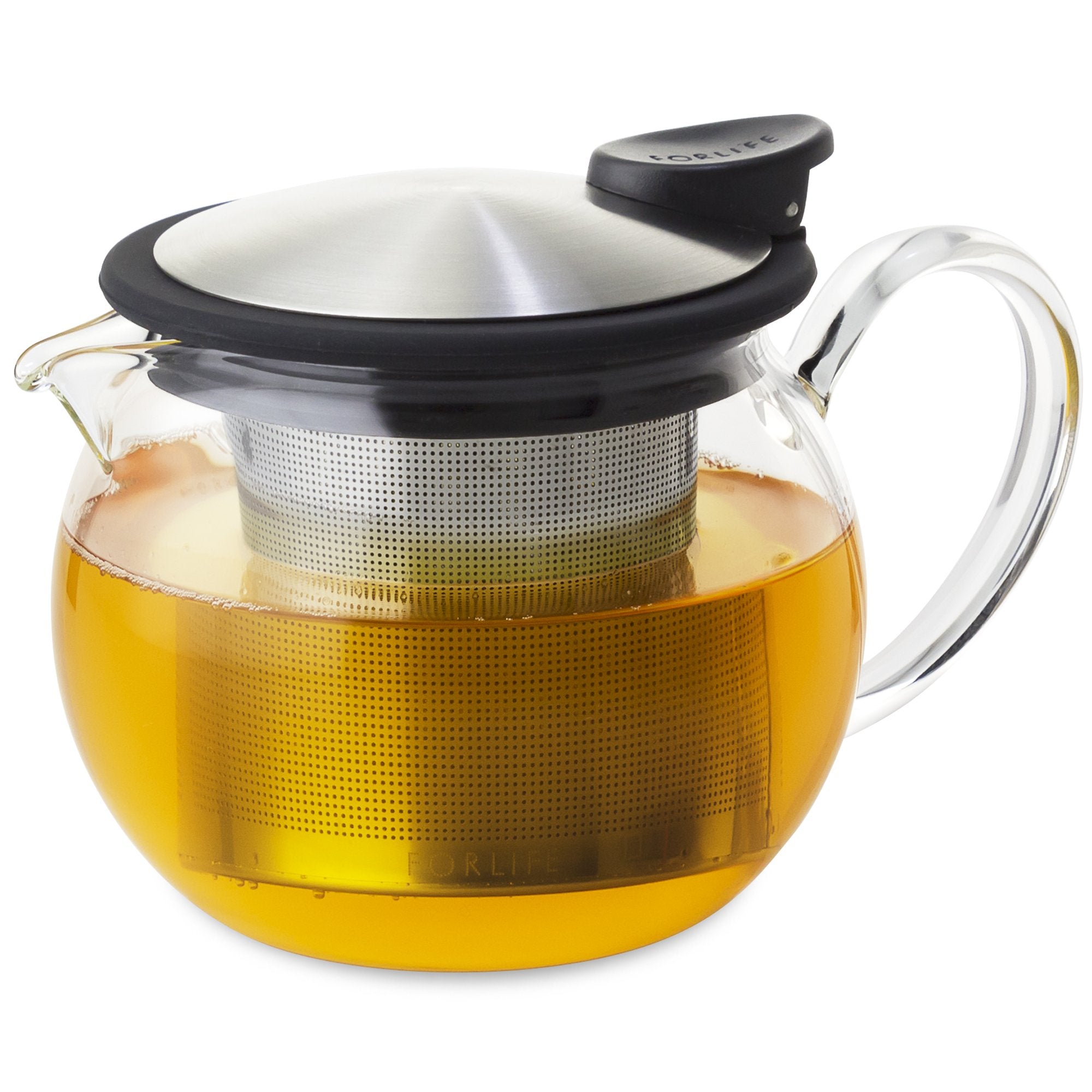 Forlife Bola Glass Teapot With Basket Infuser, 15-Ounce/444Ml, Black Graphite