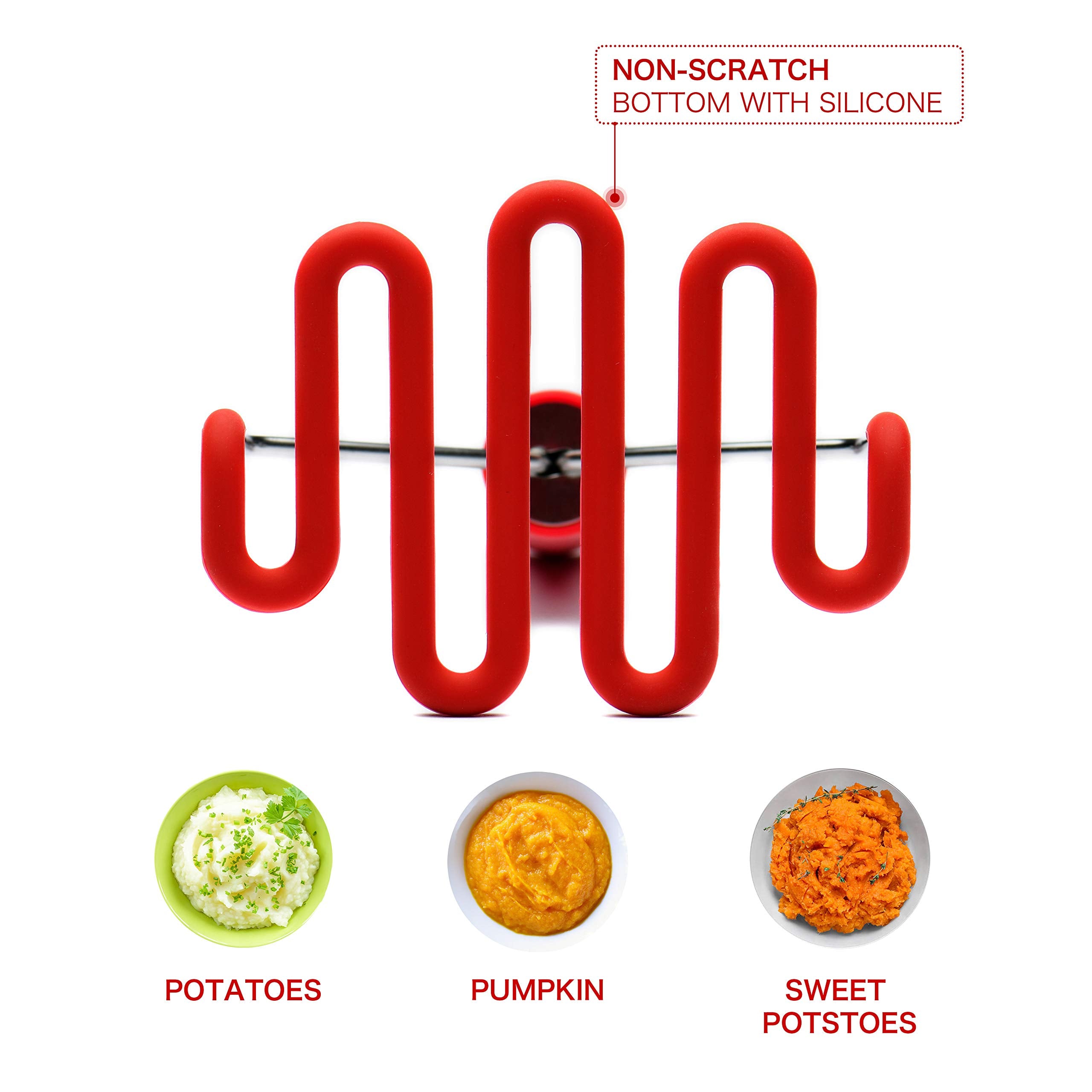 Jell-Cell Potato Masher - Silicone Protect Body With Premuim Stainless Steel Non-Scratch Cookware For Smooth Mashed Potato Veget