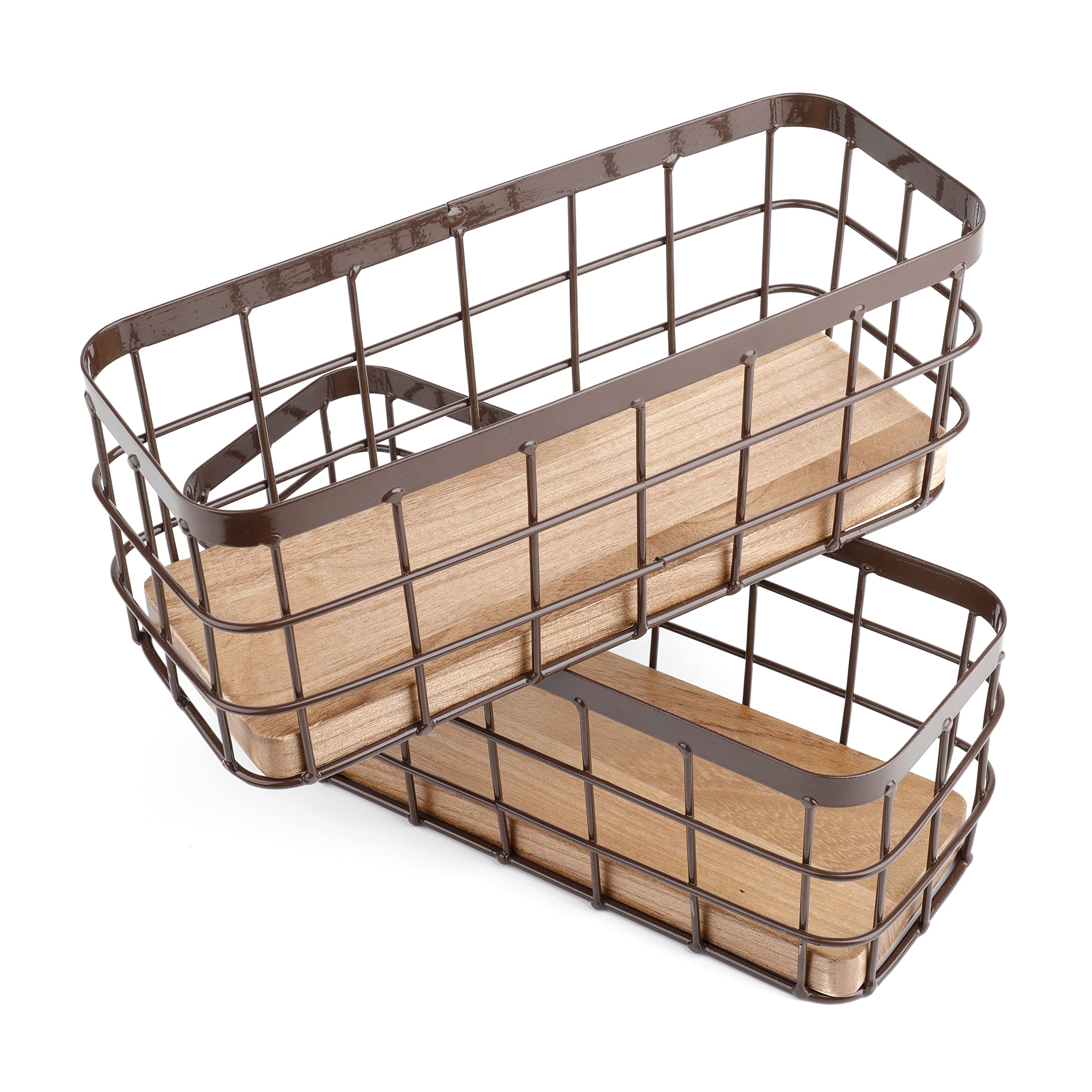 Dicunoy Set Of 2 Small Wire Baskets, Narrow Rustic Storage Bin, Farmhouse Rectangle Bathroom Counter Organizer Tray For Kitchen