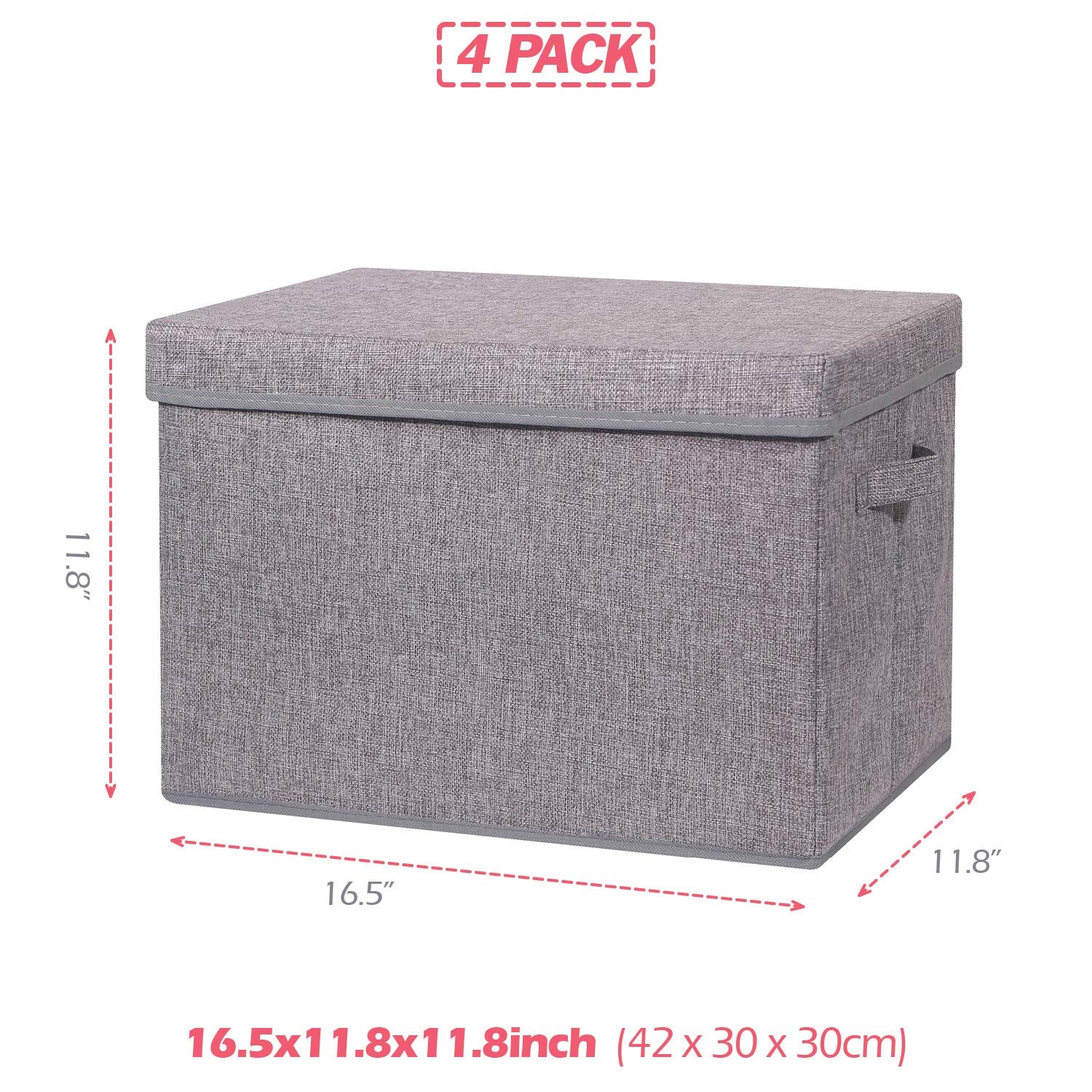 TENABORT 4 Pack Large Foldable Storage Box with Lids Fabric Storage Cube Organizer Cloth Containers Bins Baskets for Closet Clothes Clothing Bed Room