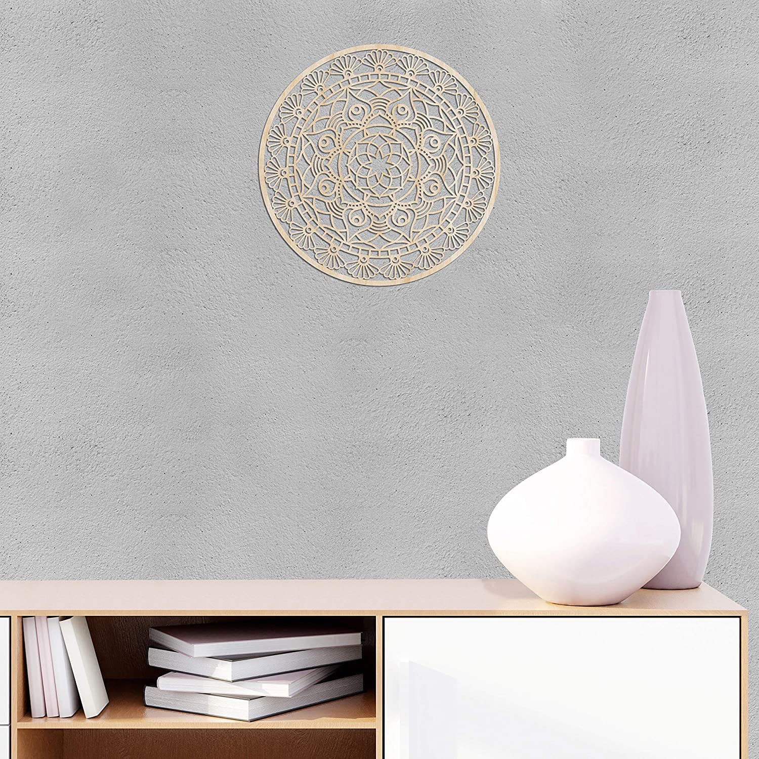 American-Elm Mandala Wooden Wall Art, Floral Oriental Design Petals Leaves, Birch Wood Plywood Rustic Wall Art Accent For Hallwa