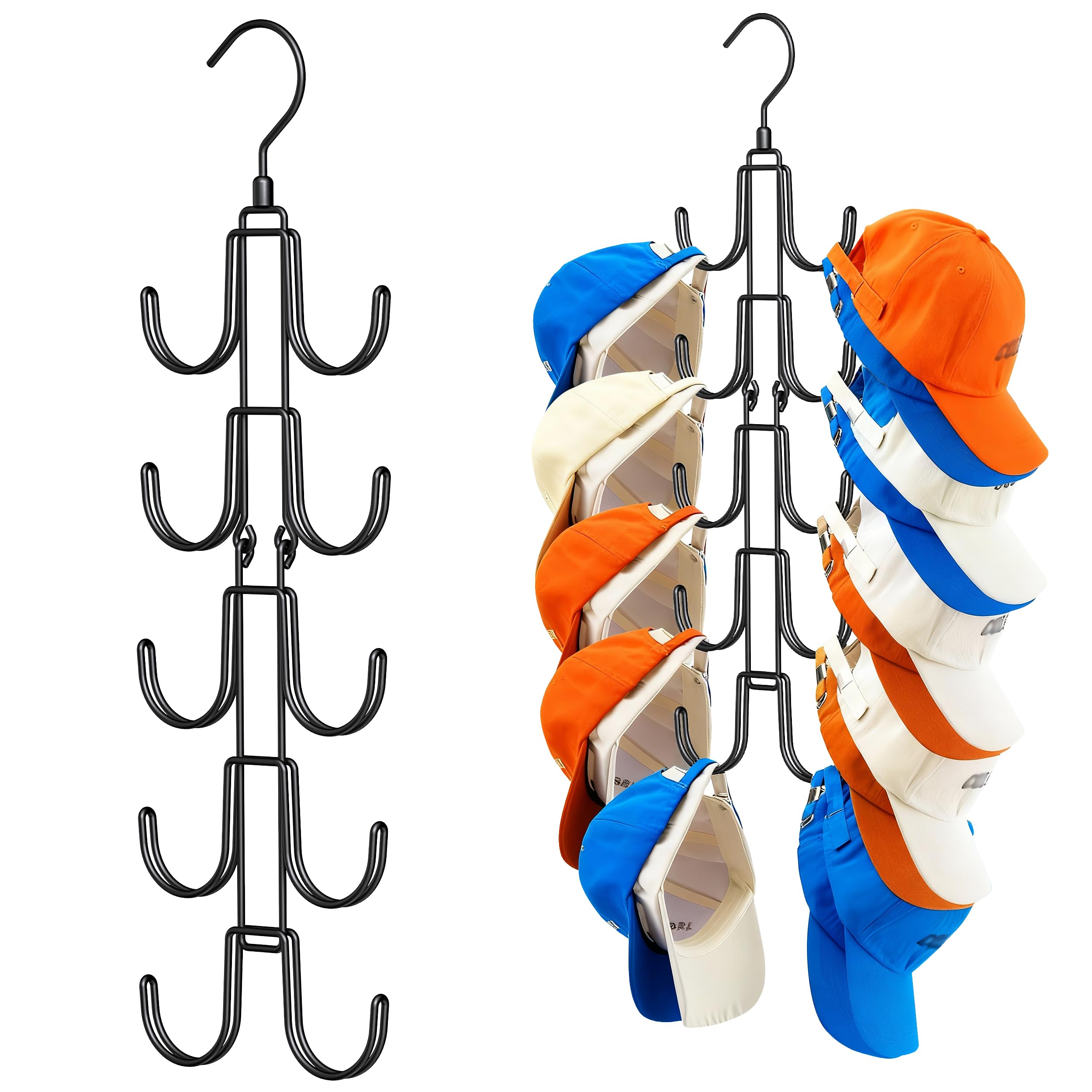 Larfafa Hat Hangers For Closet, Hanging Hat Organizer With 10Hook, Stainless Steel Hat Rack, Space Saving Cap Holder, Collapsib