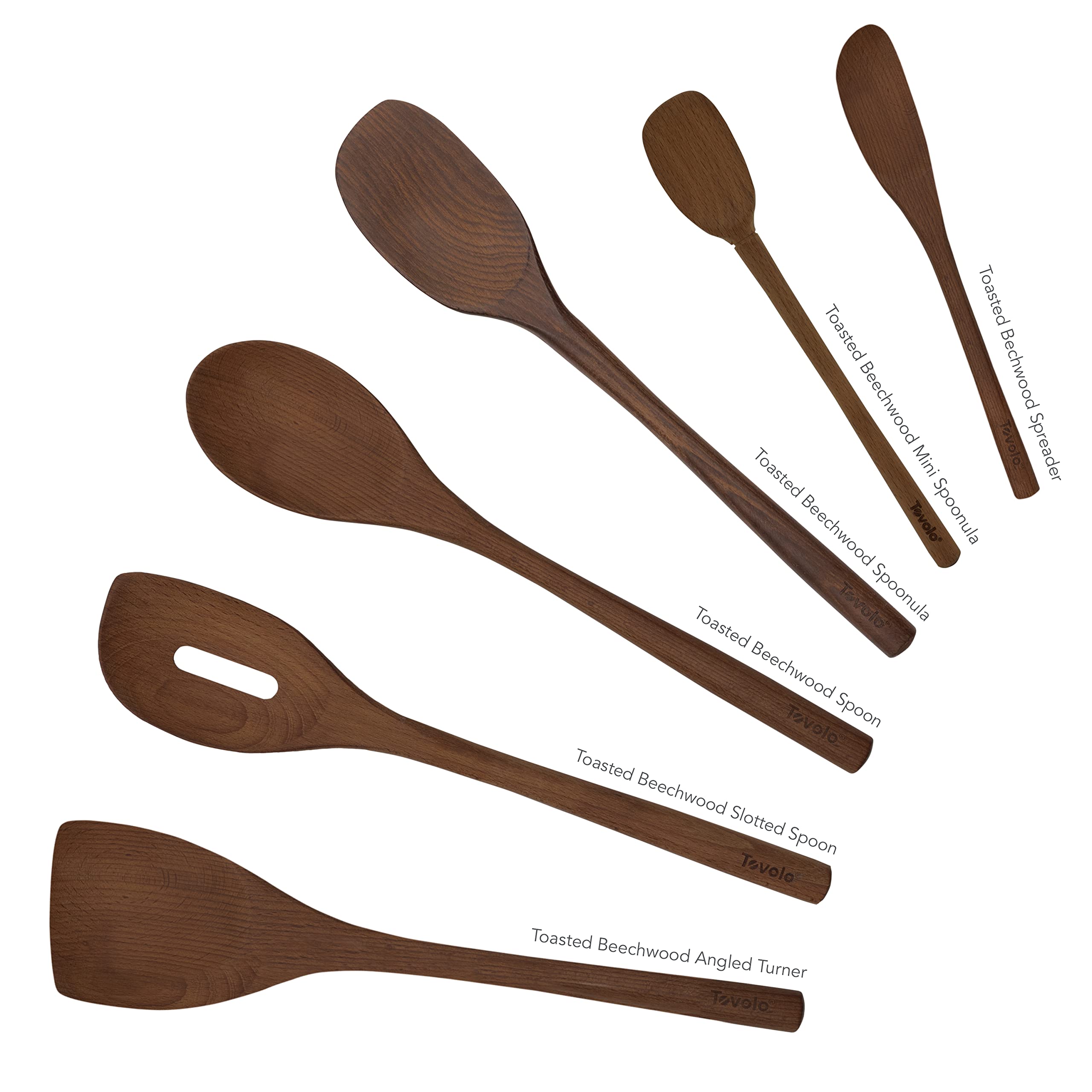 Tovolo Red Beechwood Utensil Set Of 6 For Meal Prep, Cooking, Baking, And More