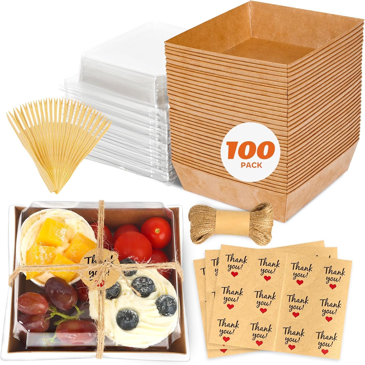 LNDIEHS 100Pcs Small Charcuterie Boxes with Clear Lid, Kraft Food Container