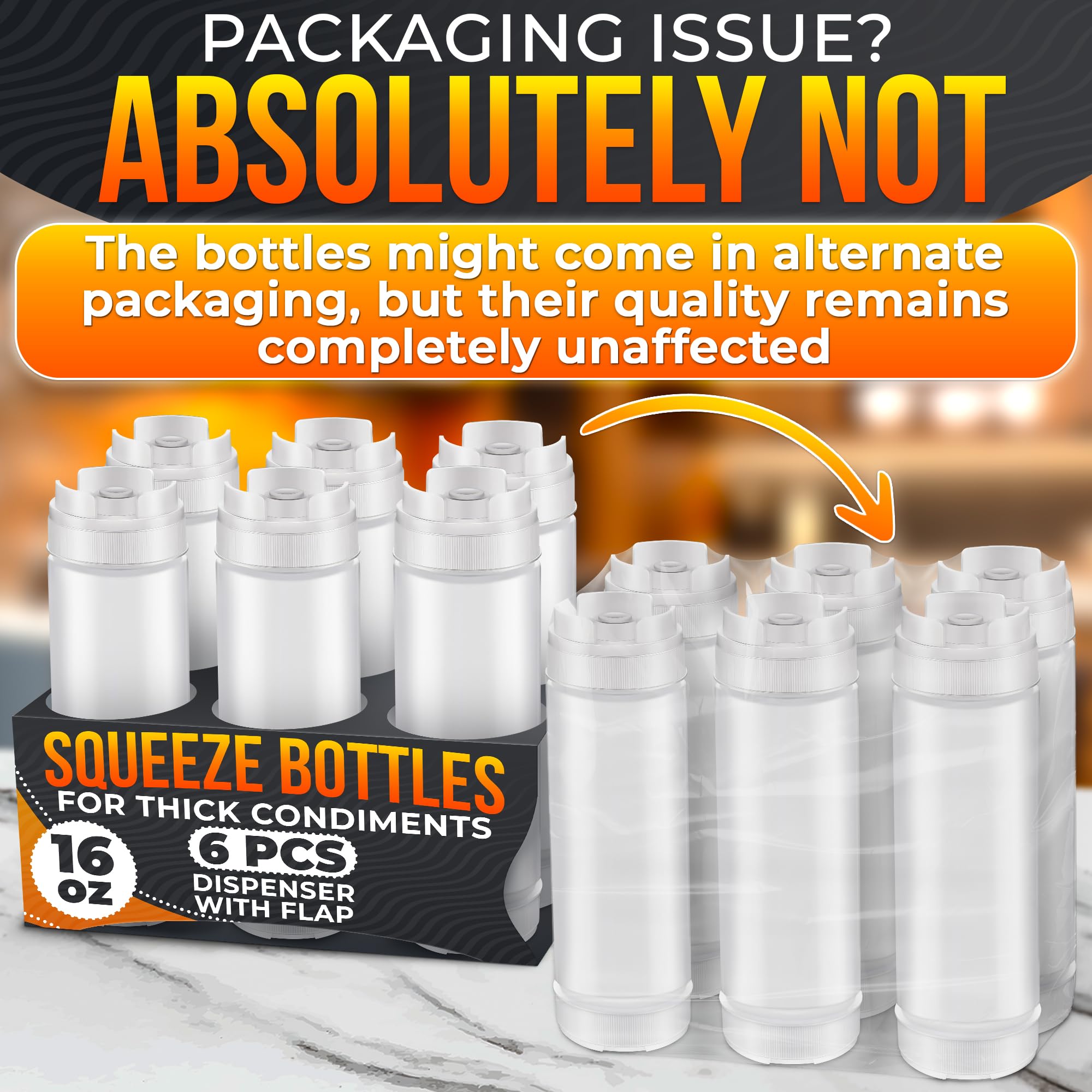 6Pcs 16Oz Squeeze Condiment Bottles - Plastic Squeeze 16 Oz Bottles for Liquids Pizza Sauce Squeeze Bottle Reusable Sauce Containers - Sauce Dispenser Clear Ketchup Squeeze Bottle Condiment Bottles