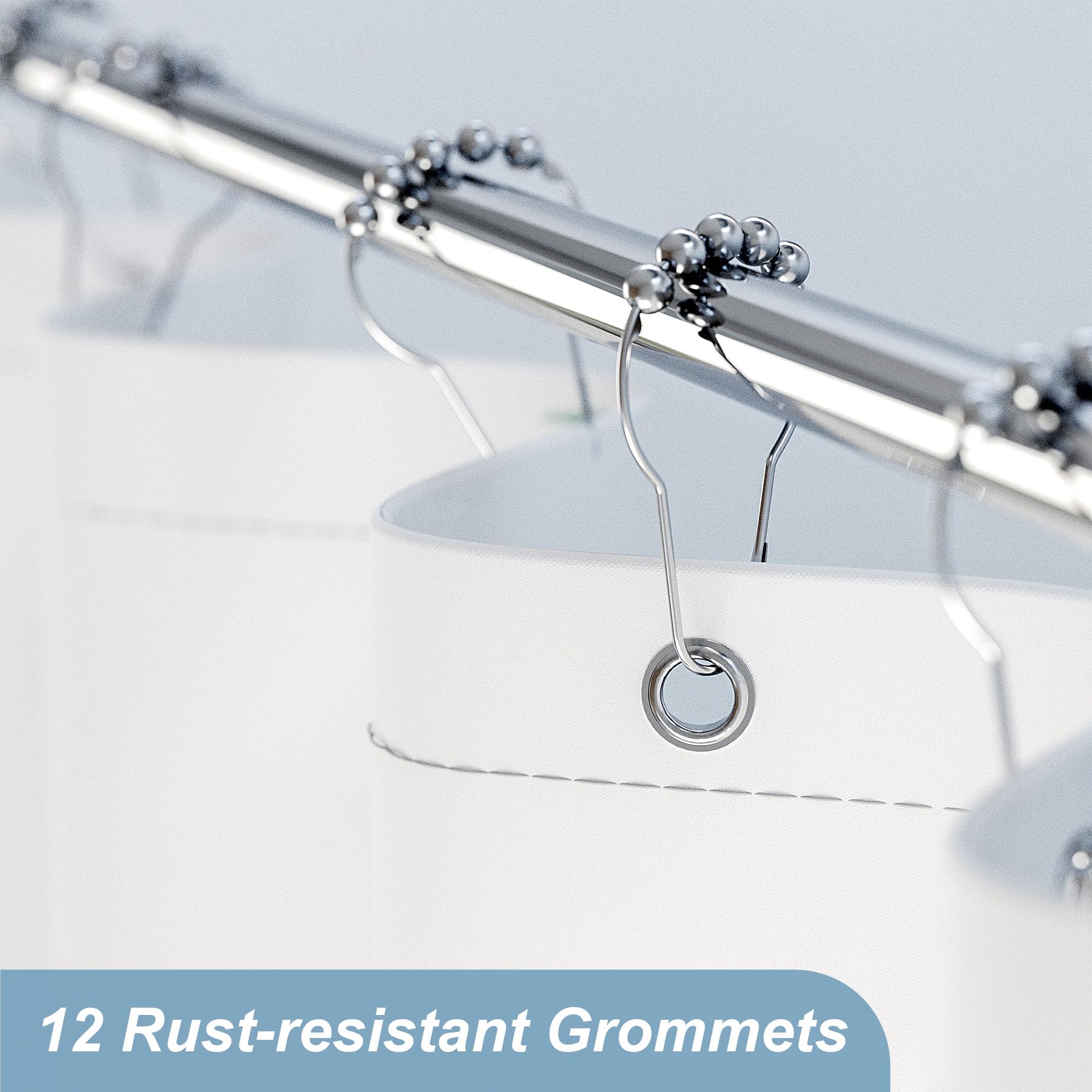 Amazerbath Shower Curtain, Cloth Ombre Blue Shower Curtain Set With 12 Shower Curtain Hooks, Washable Fabric Navy And White Show