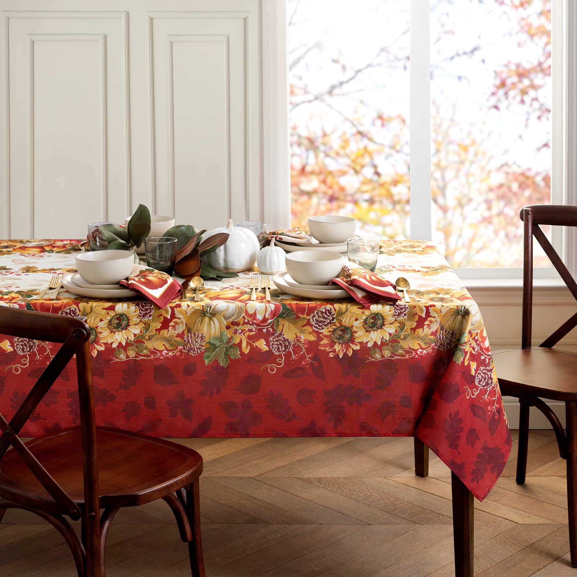 Elrene Home Fashions Swaying Leaves Bordered Fall, Seasonal And Holiday Tablecloth, 60'' X 120'' Oblong/Rectangle, Multi