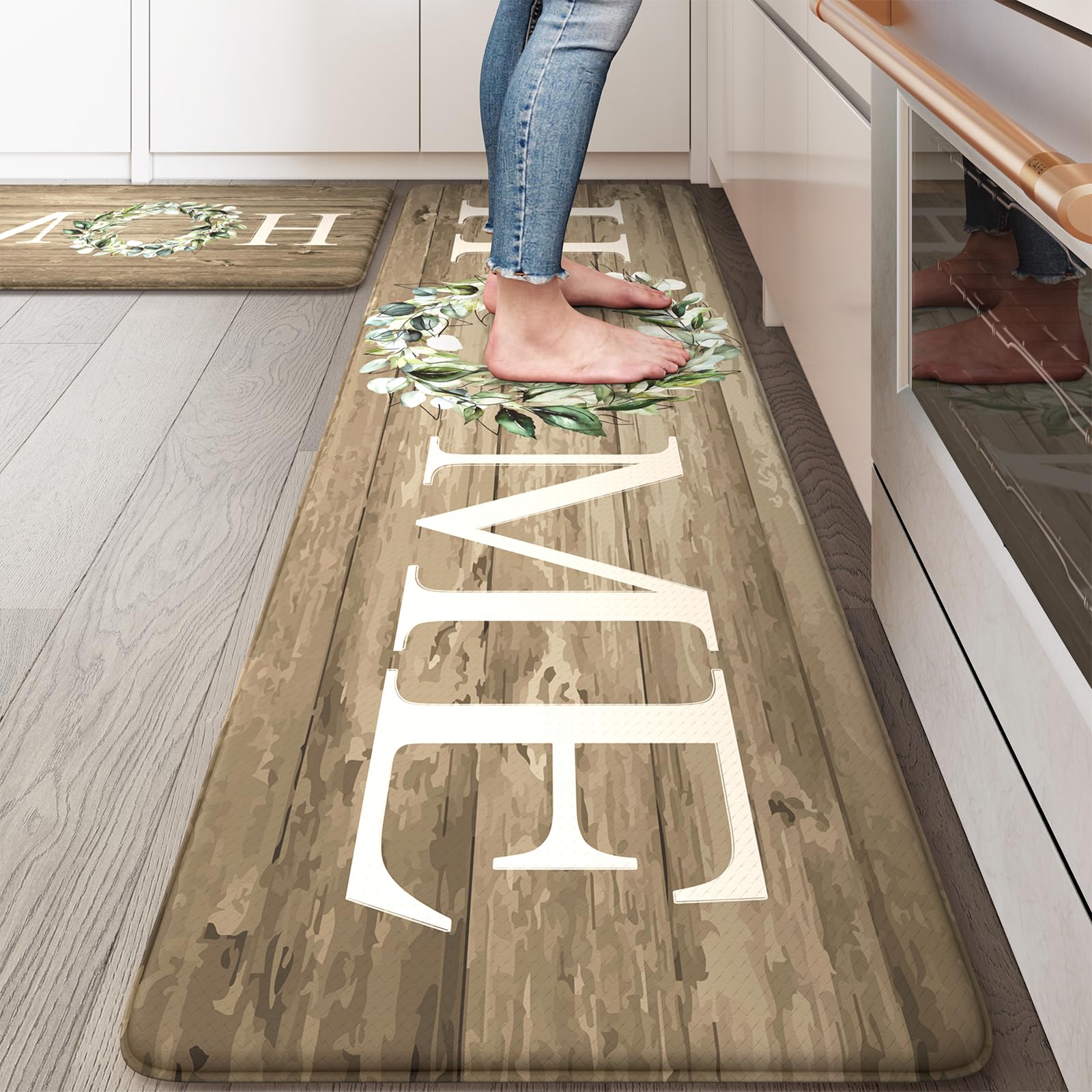 Kimode Kitchen Mats Cushioned Anti Fatigue, Farmhouse Kitchen Rugs, Kitchen Mats For Floor 2 Piece, Comfort Padded Kitchen Floor