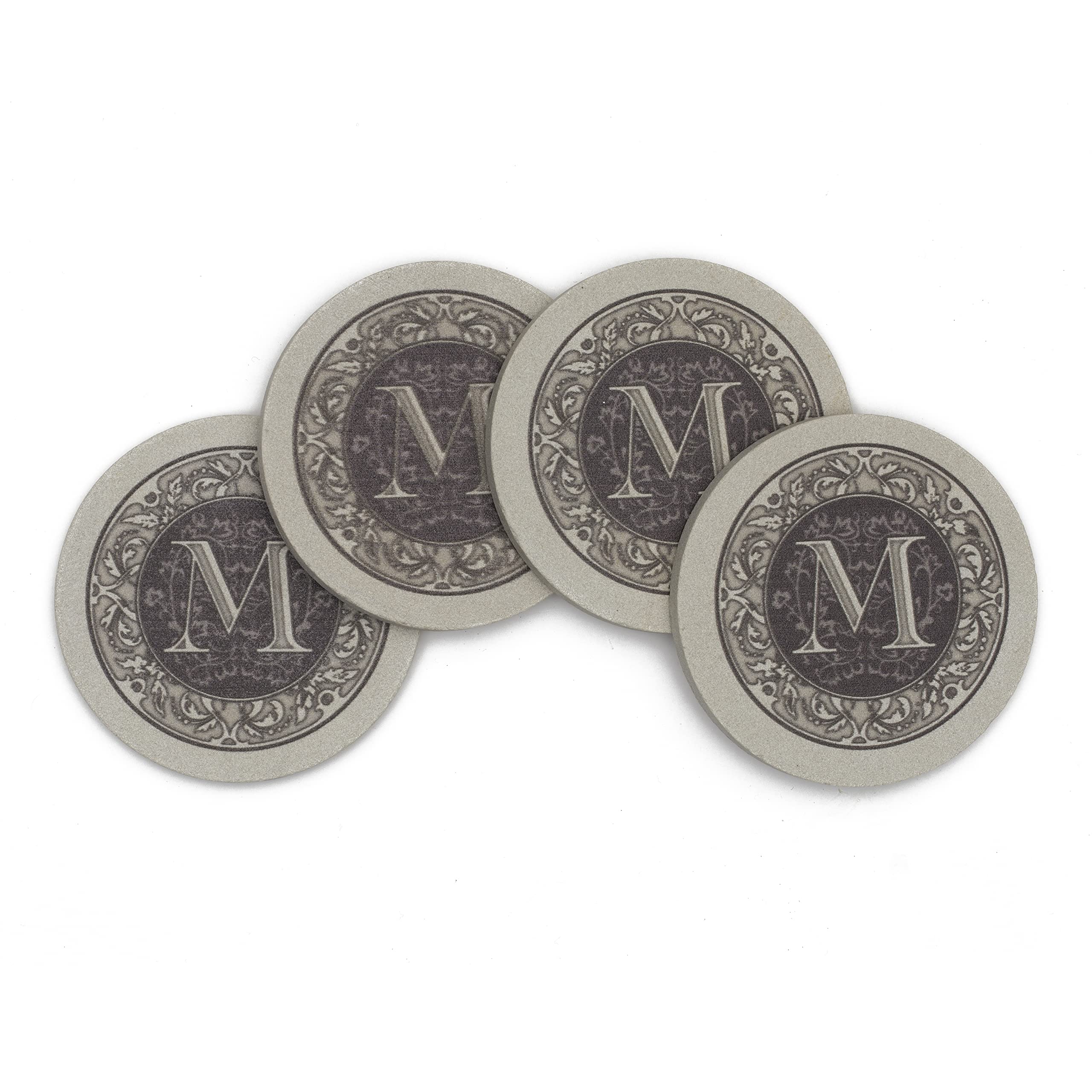 Thirstystone 4-Pack Monogram Letter M    Sandstone Coasters Manufactured In The Usa Decorative, Absorbent, Easily Wipes Clean