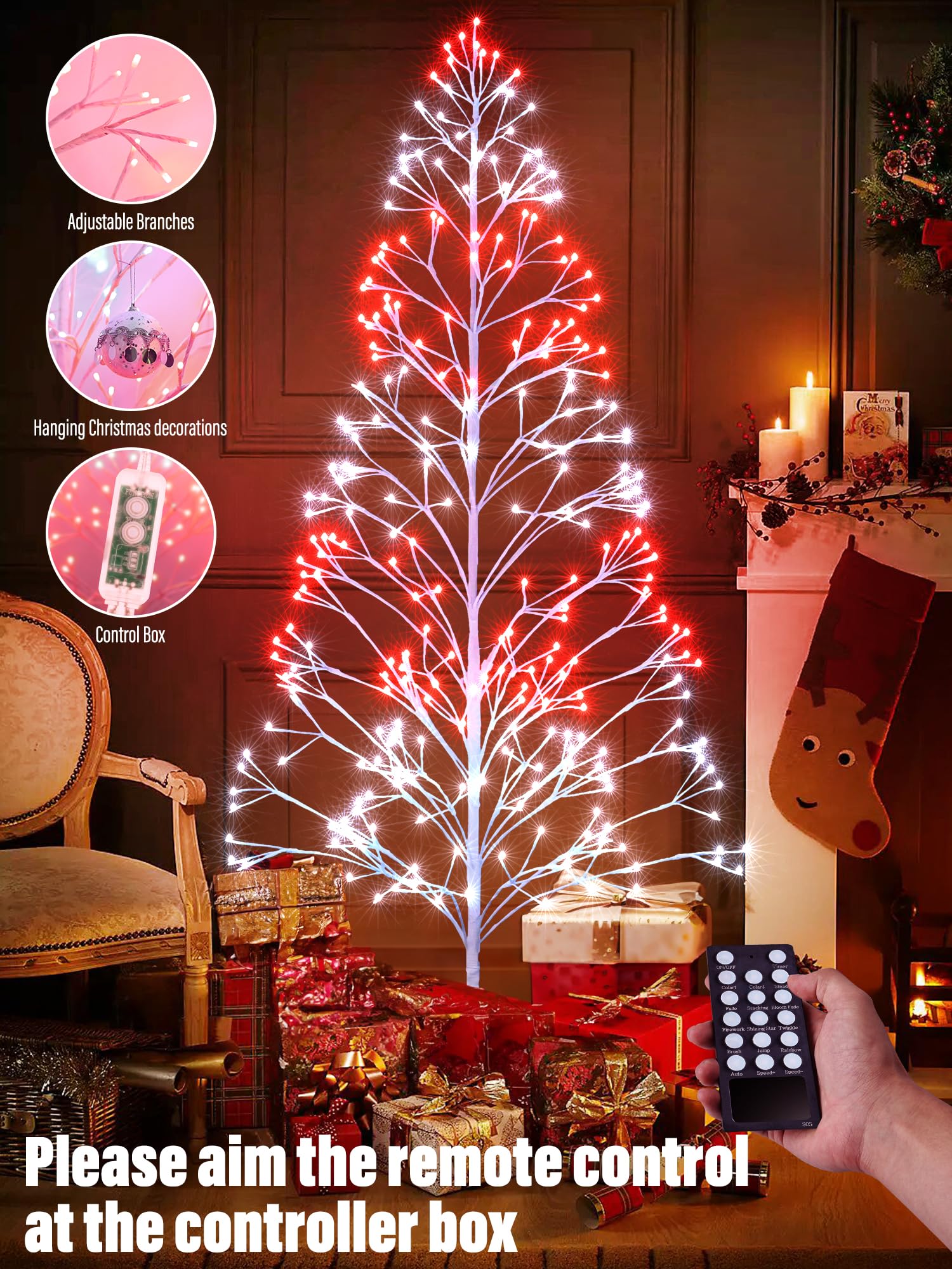 Joomer Christmas Tree Lights,7.6FT 336 LED Birch Tree with Lights Artificial Twig Light with Remote Control Timer Outdoor RGB Li
