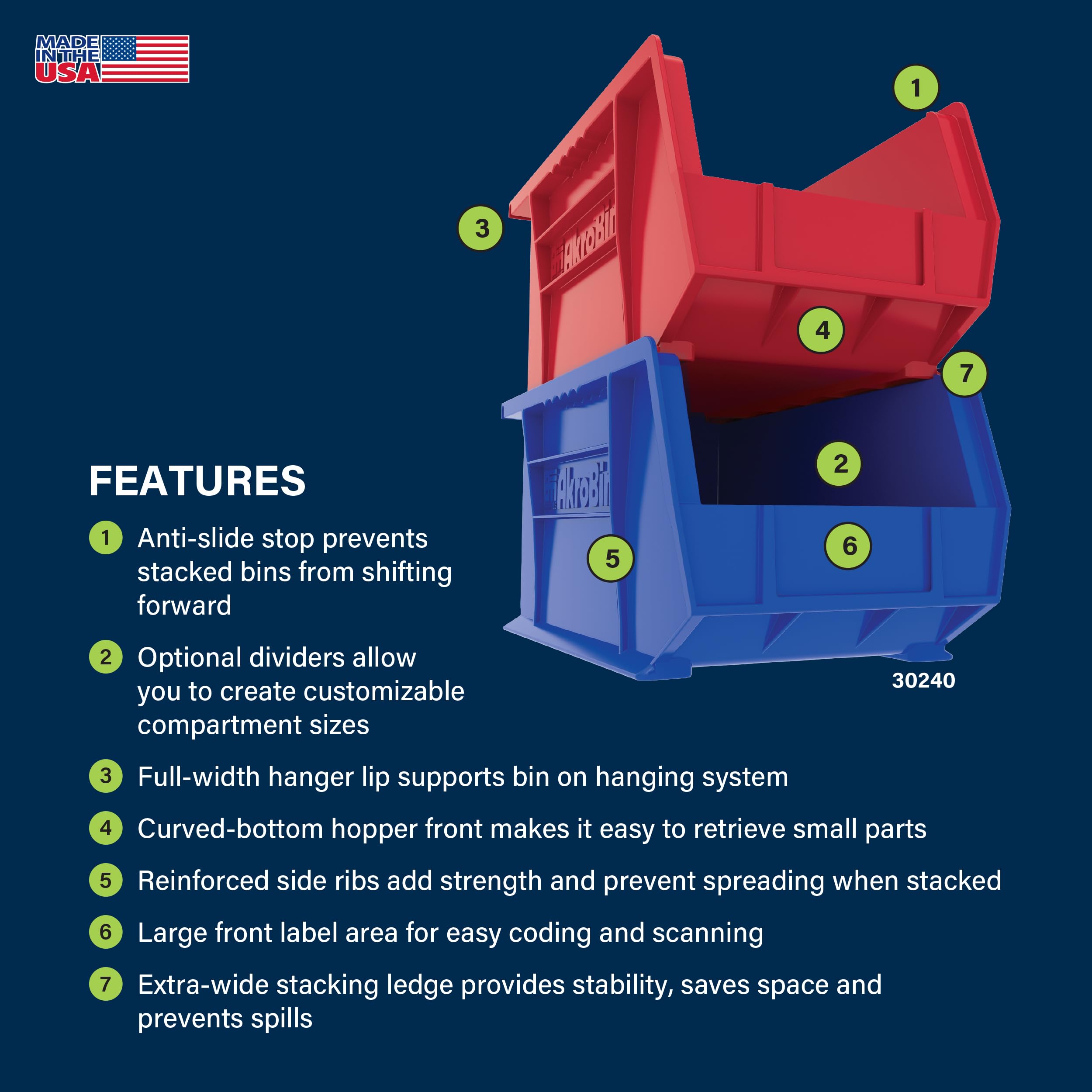 Akro-Mils Akrobins 30240 Plastic Hanging Stackable Storage Organizer Bin, 15-Inch X 8-Inch X 7-Inch, Black, 12-Pack