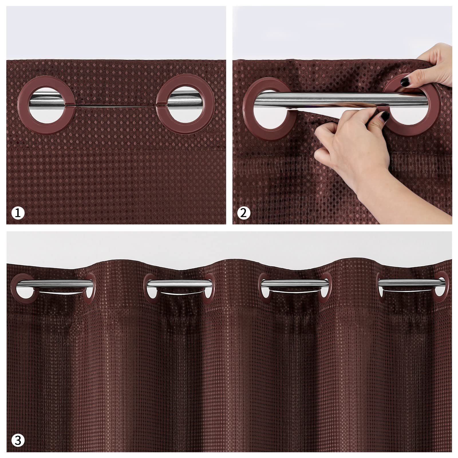 Mitovilla Brown Waffle Small Stall Shower Curtain 36 X 74, No Hooks Required Half Size Narrow Fabric Shower Curtain Set With Sna