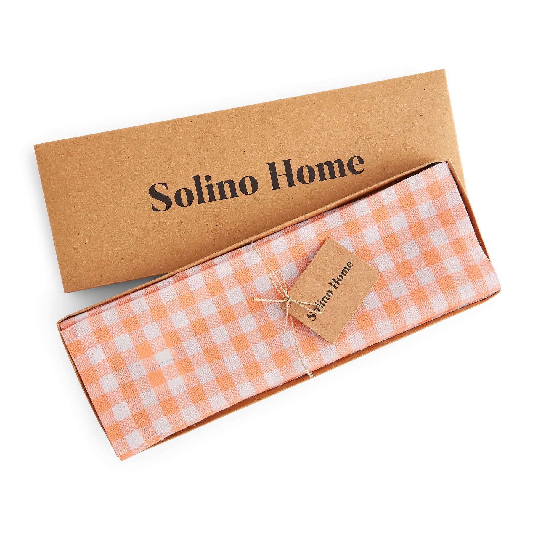 Solino Home Gingham Check Linen Placemats Set Of 4 - 100% Pure Linen Sunny Orange Plaid Placemats 19 '' L X 14 '' W Inch - Machi