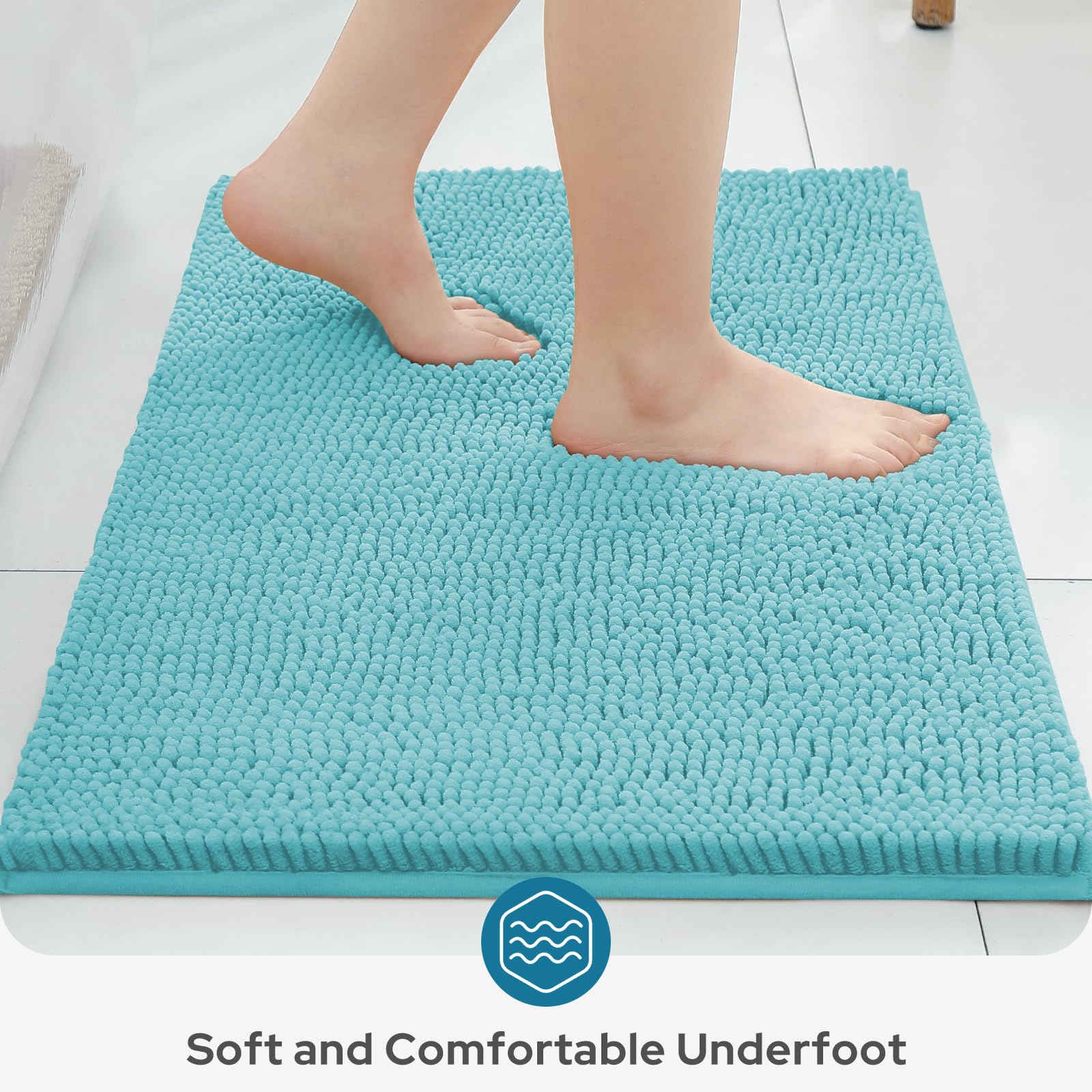 BYSURE Aqua Blue Bathroom Rugs Sets 3 Piece Non Slip Extra Absorbent Plush Chenille Soft Washable Bath Rugs and Mats Set